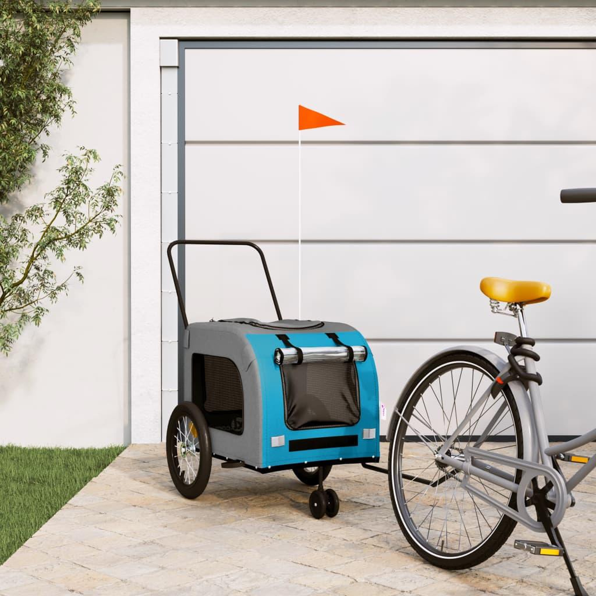 Voir la diapositive 1 : VIDAXL Remorque de velo pour animaux de compagnie bleu et gris