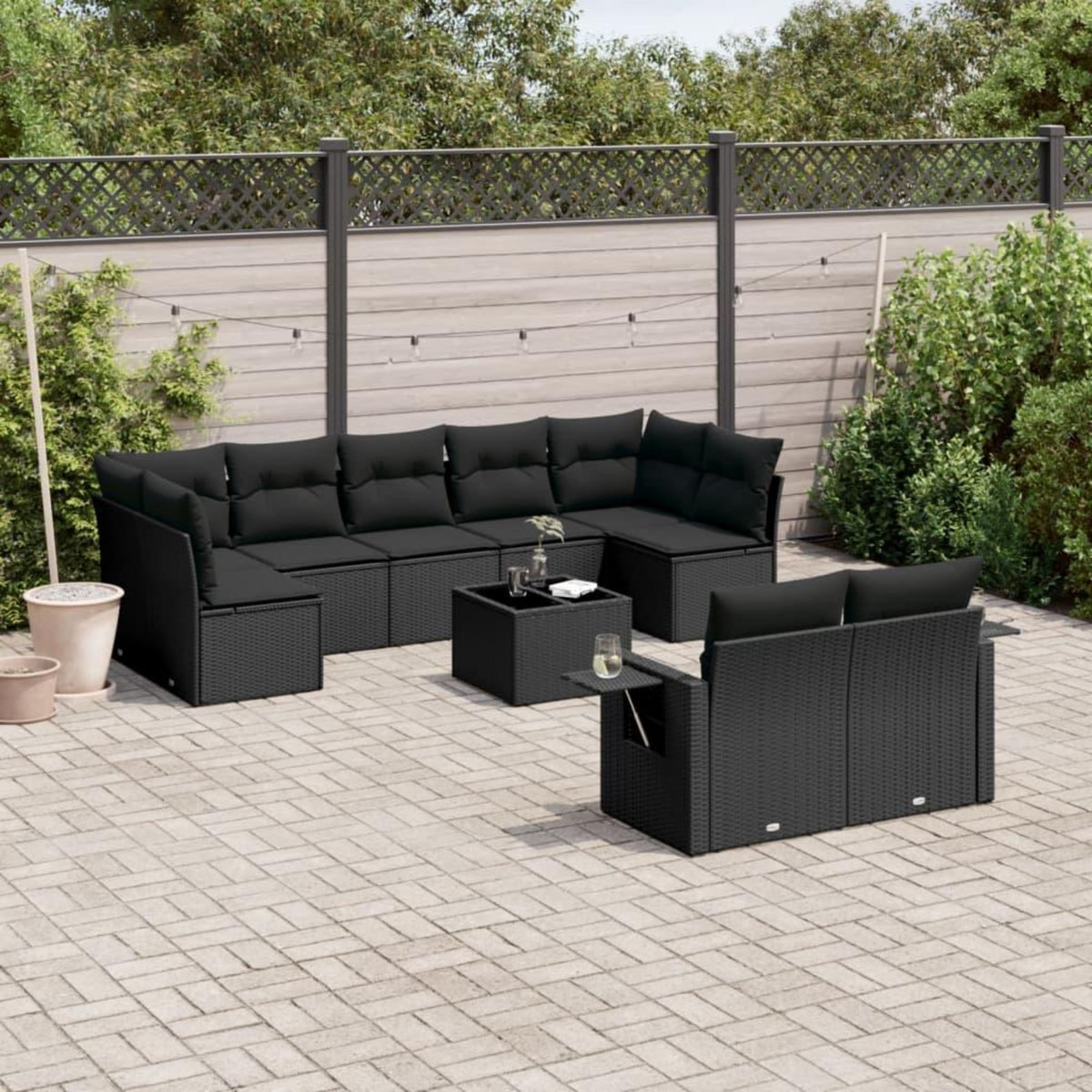 VIDAXL Salon de jardin 10 pcs avec coussins noir resine tressee