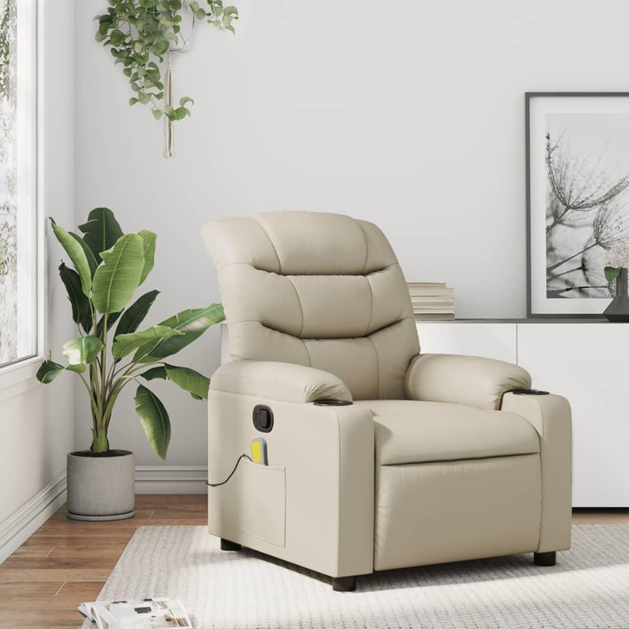 VIDAXL Fauteuil inclinable de massage Creme Similicuir