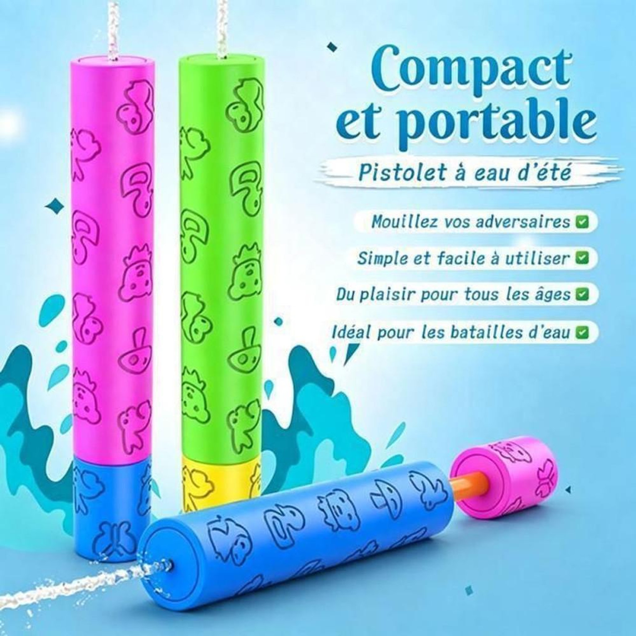 Voir la diapositive 3 : Jeu extérieur : coffret de 12 canons à eau en mousse XXL 30 cm, portée 4 à 6 m, couleurs assorties