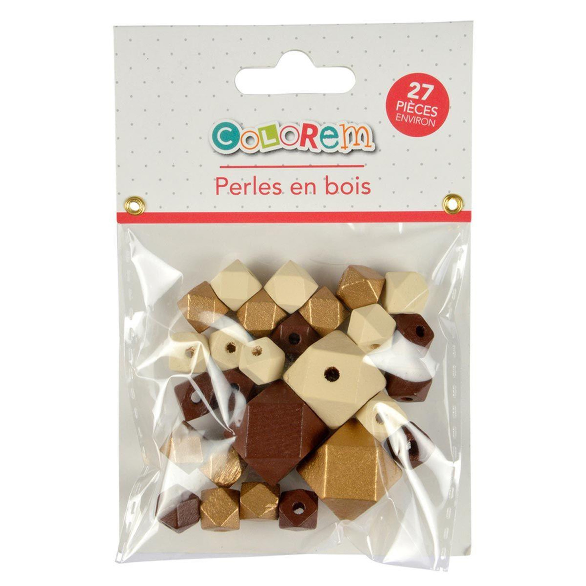 Voir la diapositive 2 : HOMEA Lot de 27 Perles en Bois  Diamant  1-2cm Beige & Or