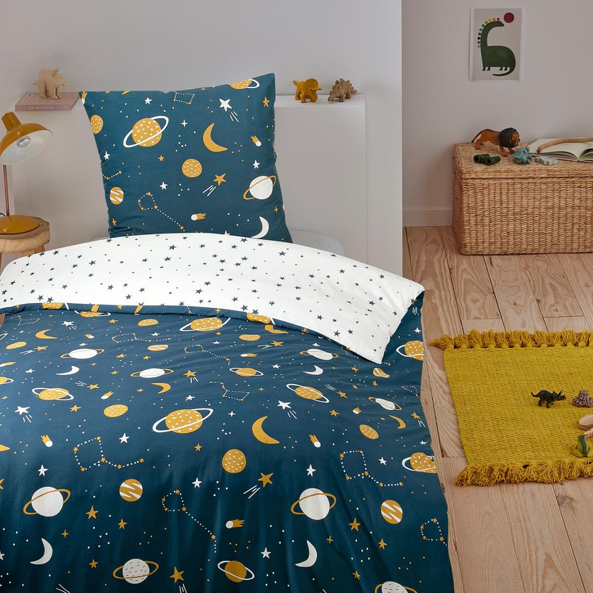FUTURE HOME Parure de lit enfant astronaute réversible 140x200cm