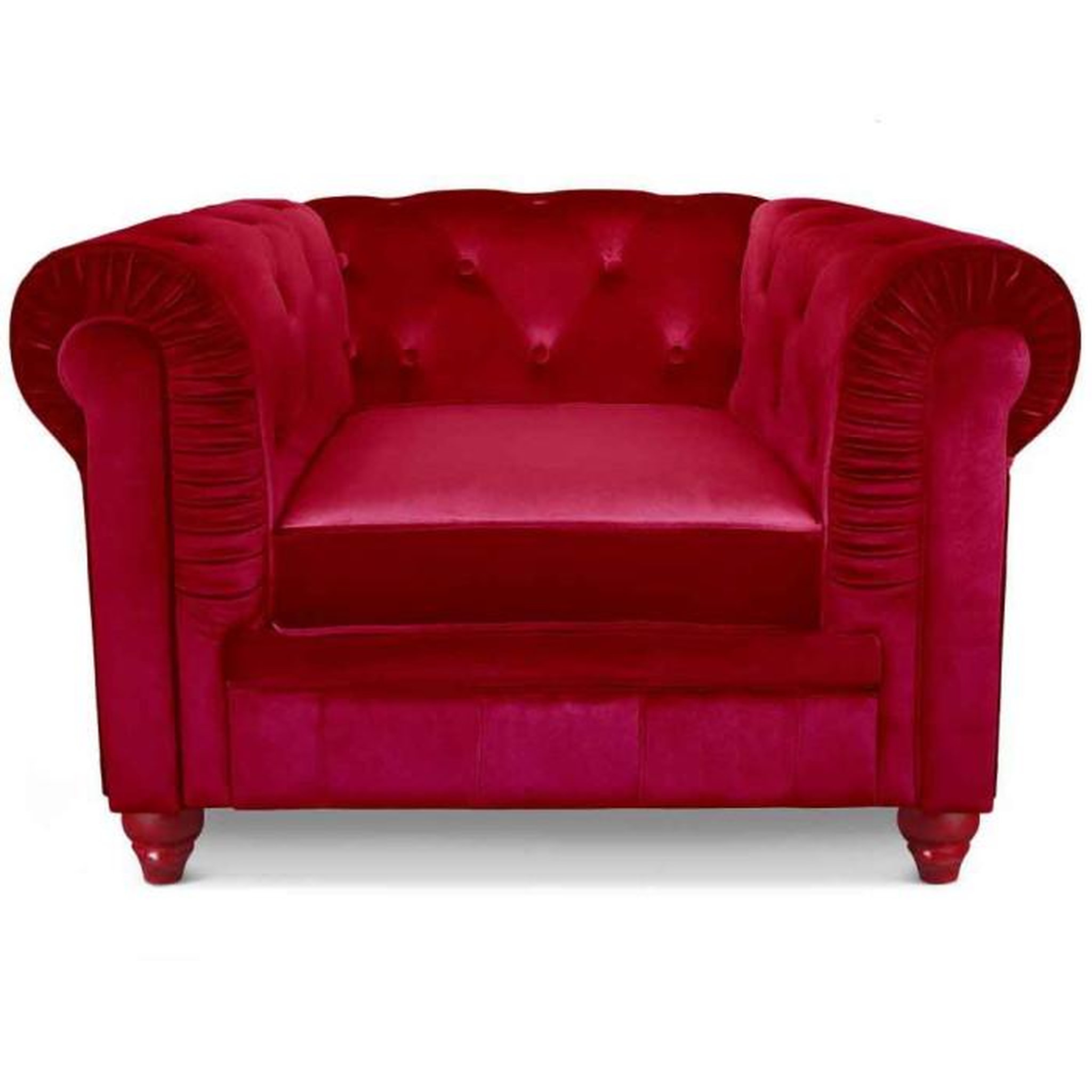 Paris Prix Fauteuil Design Velours  Chesterfield  111cm Rouge