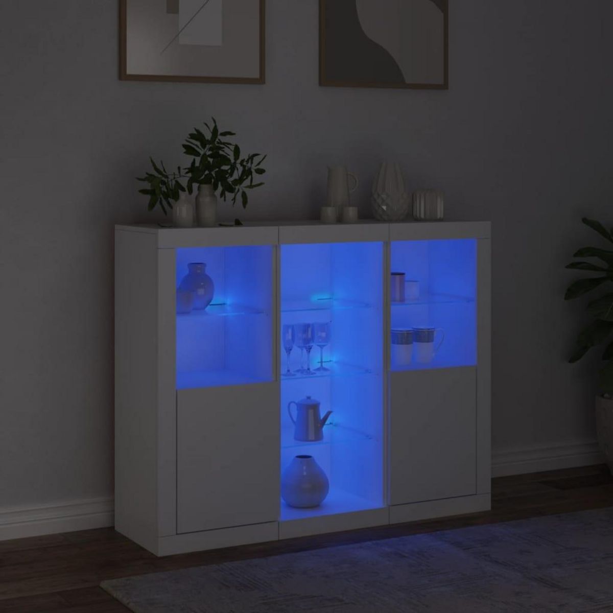 VIDAXL Buffets avec lumieres LED 3 pcs blanc bois d'ingenierie