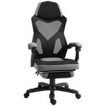 HOMCOM Fauteuil gaming chaise gamer dossier et hauteur réglable roulettes pivotantes repose-pied tissu maille gris noir