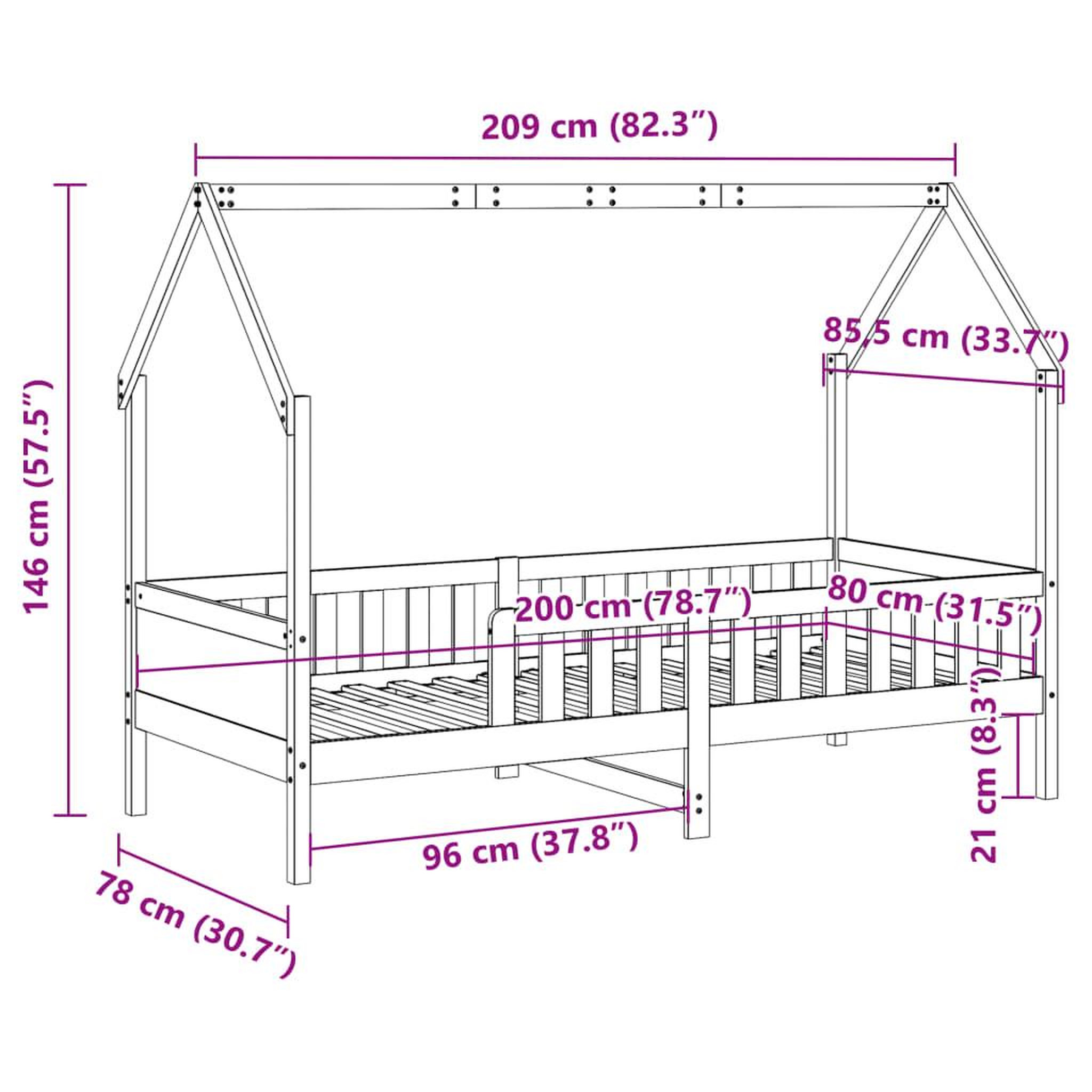 Voir la diapositive 6 : VIDAXL Cadre de lit d'enfants forme de maison sans matelas pin
