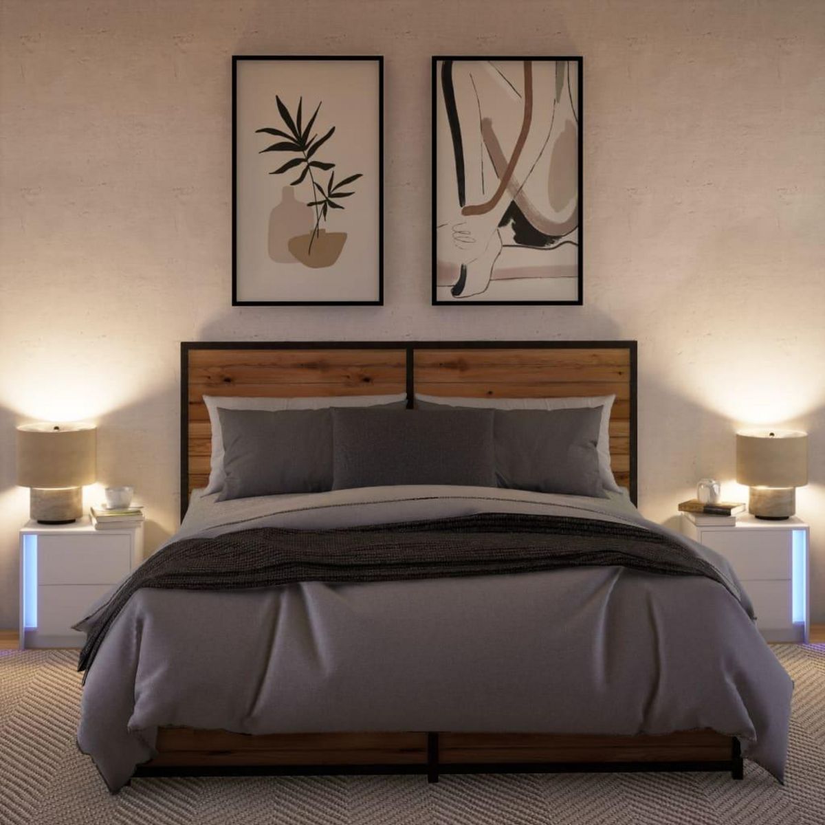 VIDAXL Armoires de chevet et lumieres LED 2pcs blanc bois d'ingenierie