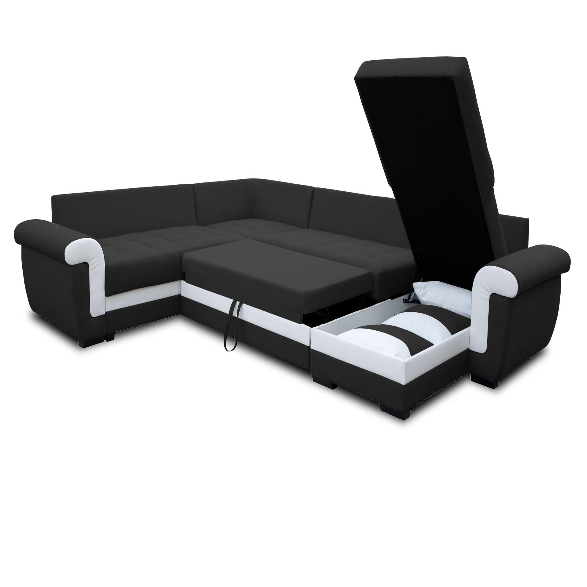 Voir la diapositive 3 : BEST MOBILIER Henry - canapé panoramique d'angle réversible - 7 places - convertible avec coffre - en tissu et pu
