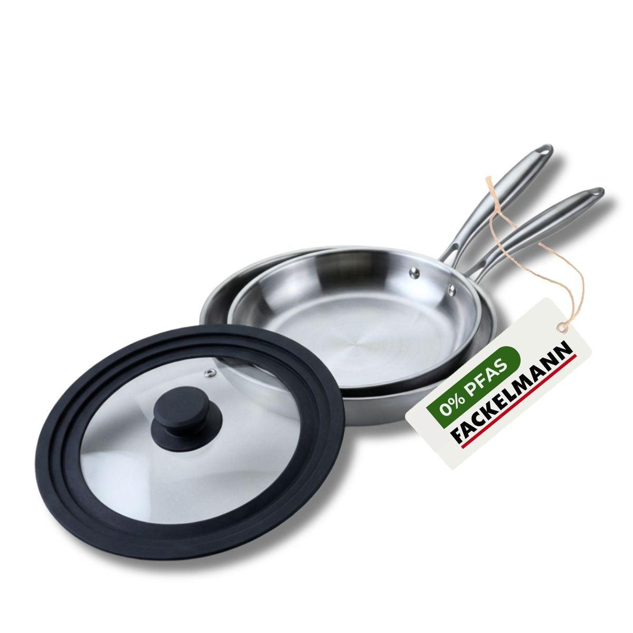 Fackelmann Set de 2 poêles de cuisson 20/24 cm en acier inoxydable avec 1 couvercle Fackelmann Vita3