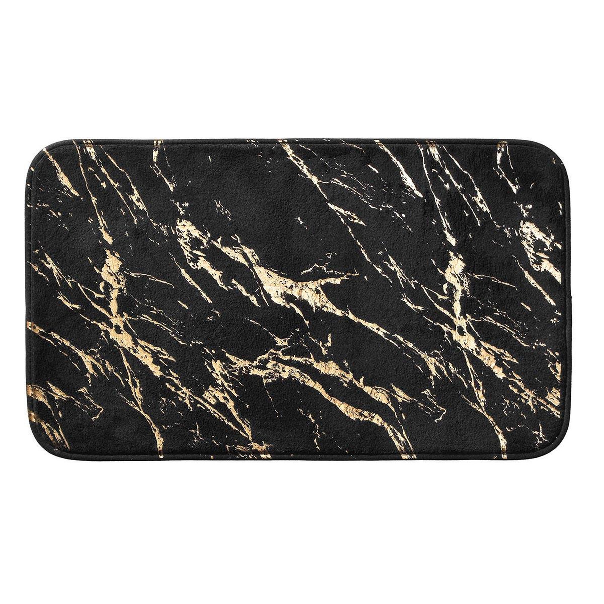 Douceur d'Intérieur Tapis de bain imprimé  aquamarbre  45x75cm noir & or