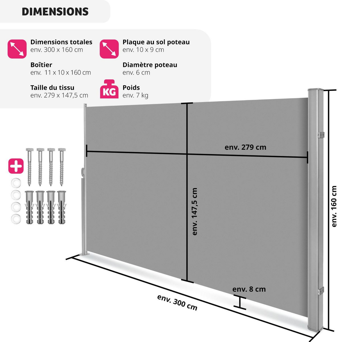 tectake Paravent rétractable et extensible avec enrouleur