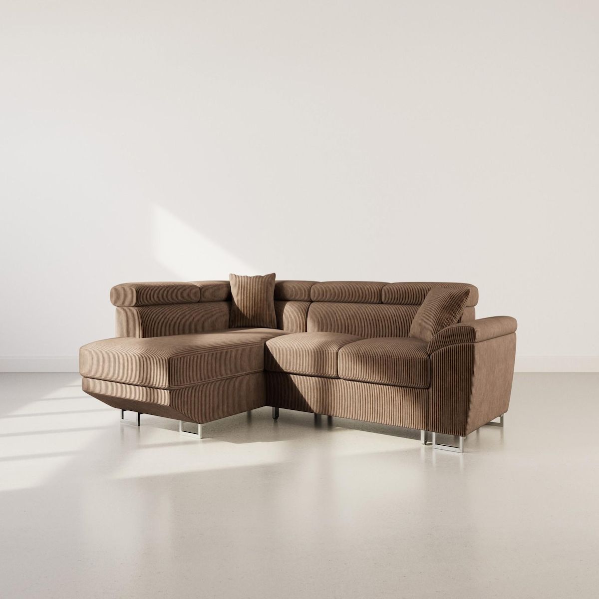 BEST MOBILIER Baoji - canapé d'angle gauche 5 places convertible avec têtières et coffre en velours côtelé