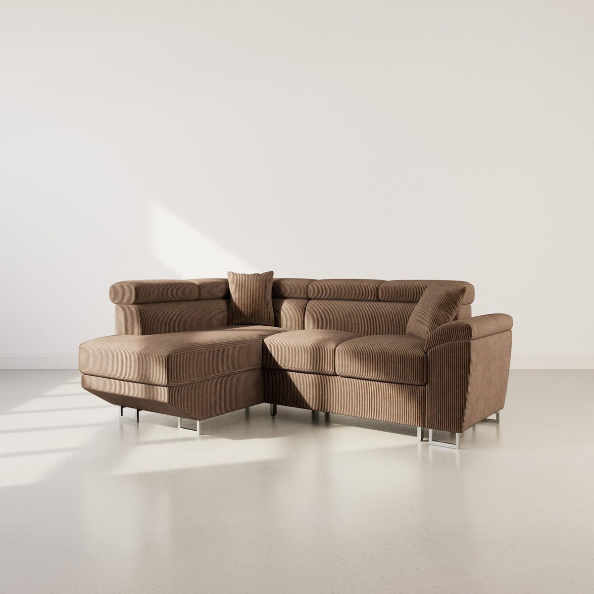 BEST MOBILIER Baoji - canapé d'angle gauche 5 places convertible avec têtières et coffre en velours côtelé