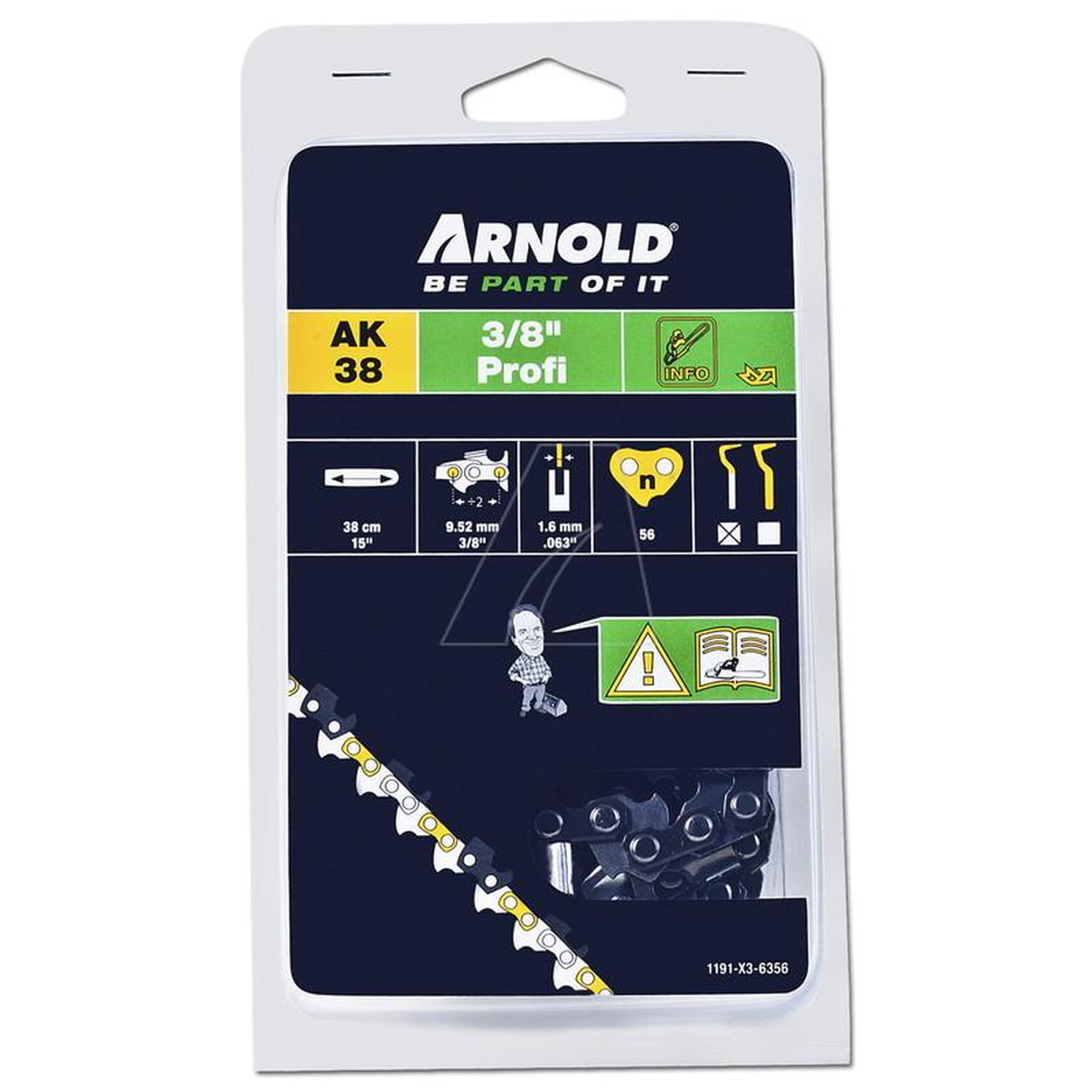 ARNOLD Chaîne de tronçonneuse 3/8 , 1,6 mm, 56 maillons d'entraîneurs - gouges demi-rondes