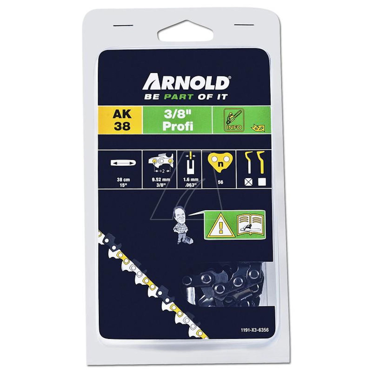 ARNOLD Chaîne de tronçonneuse 3/8 , 1,6 mm, 56 maillons d'entraîneurs - gouges demi-rondes