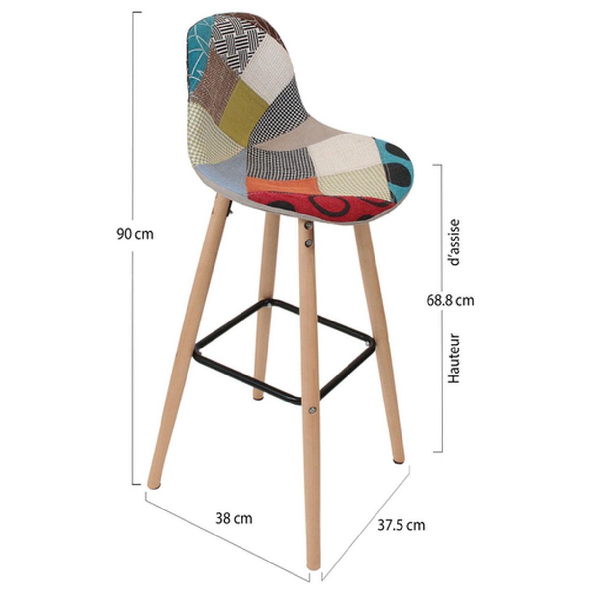 The Home Deco Factory Tabouret de bar scandinave patchwork Riga - H. 92 cm - Beige