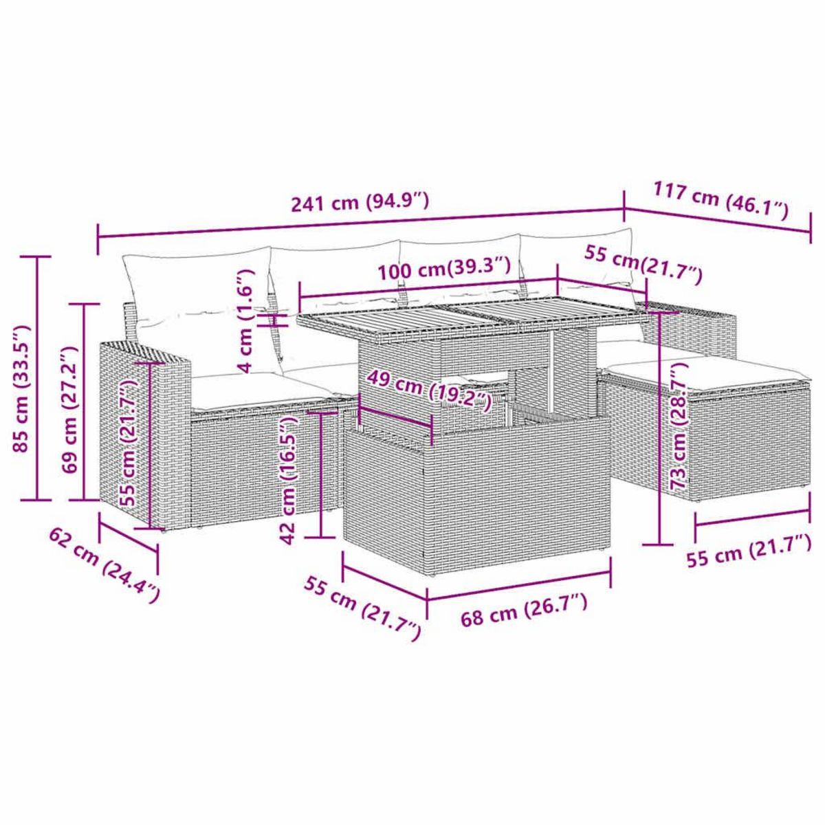 VIDAXL Salon de jardin 6 pcs avec coussins noir resine tressee