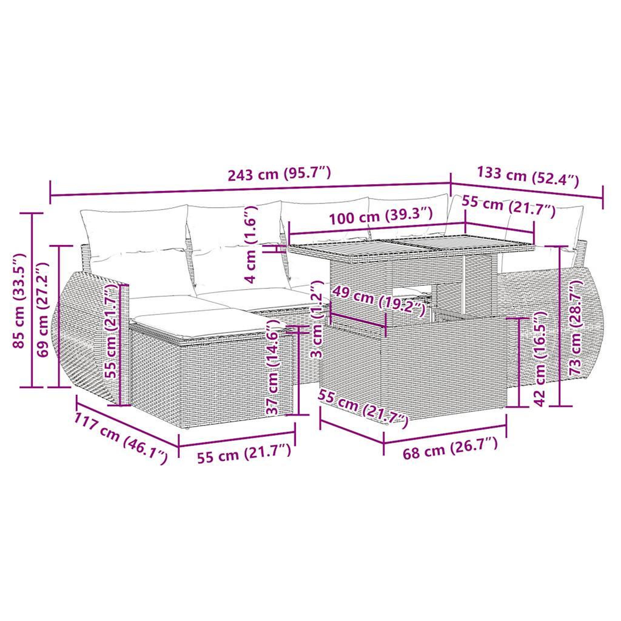 Voir la diapositive 6 : VIDAXL Salon de jardin 7 pcs avec coussins noir resine tressee