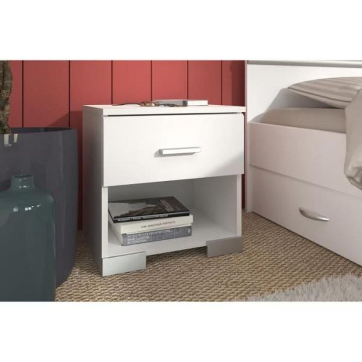 PARISOT Chambre complete adulte: Lit 160 x 200 cm + armoire 3 portes et 2 tiroirs + 2 chevets - Décor Blanc - PARISOT