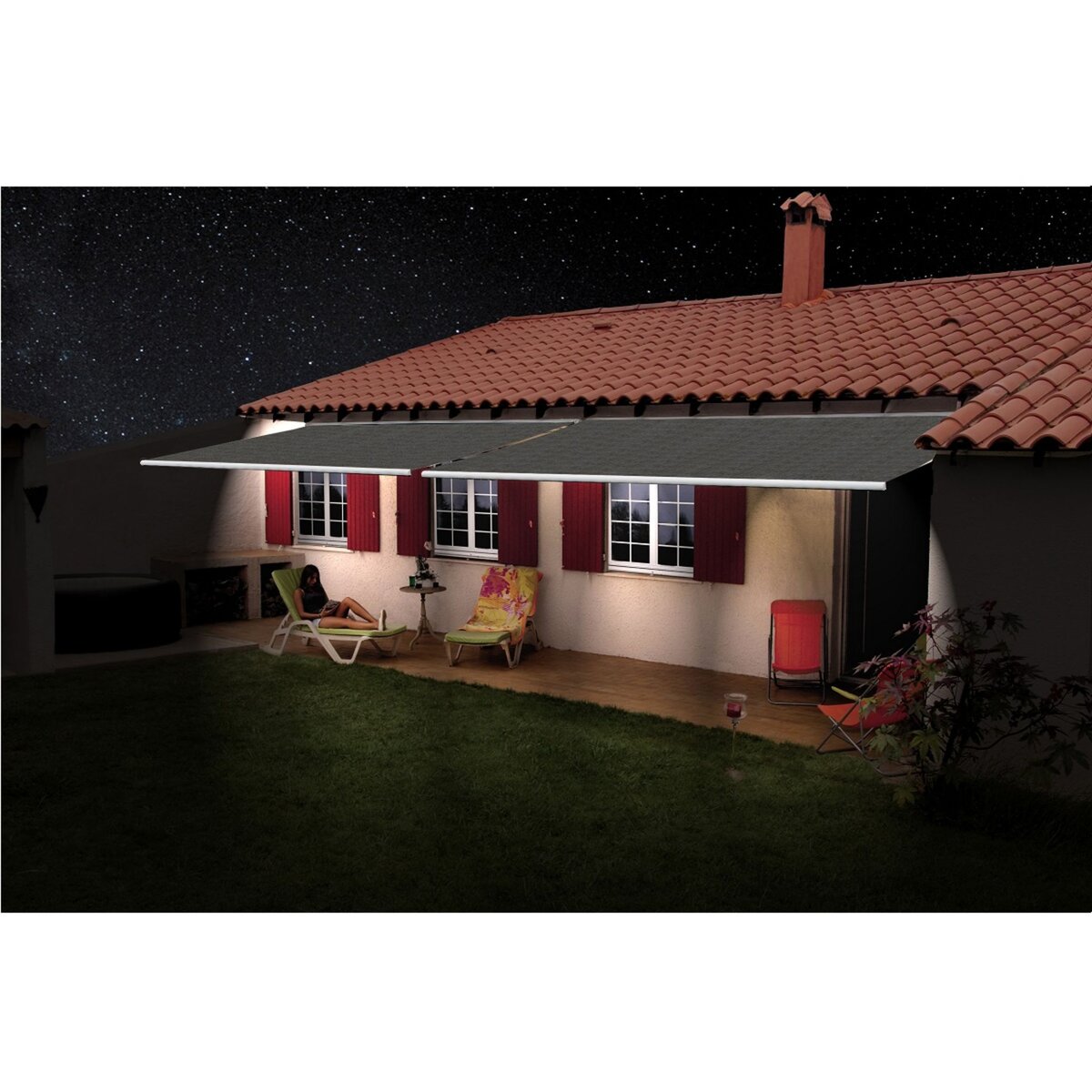 INTERSUN Store motorisé 6x3.5m OPTIMA LED toile unie coffre intégral blanc 
