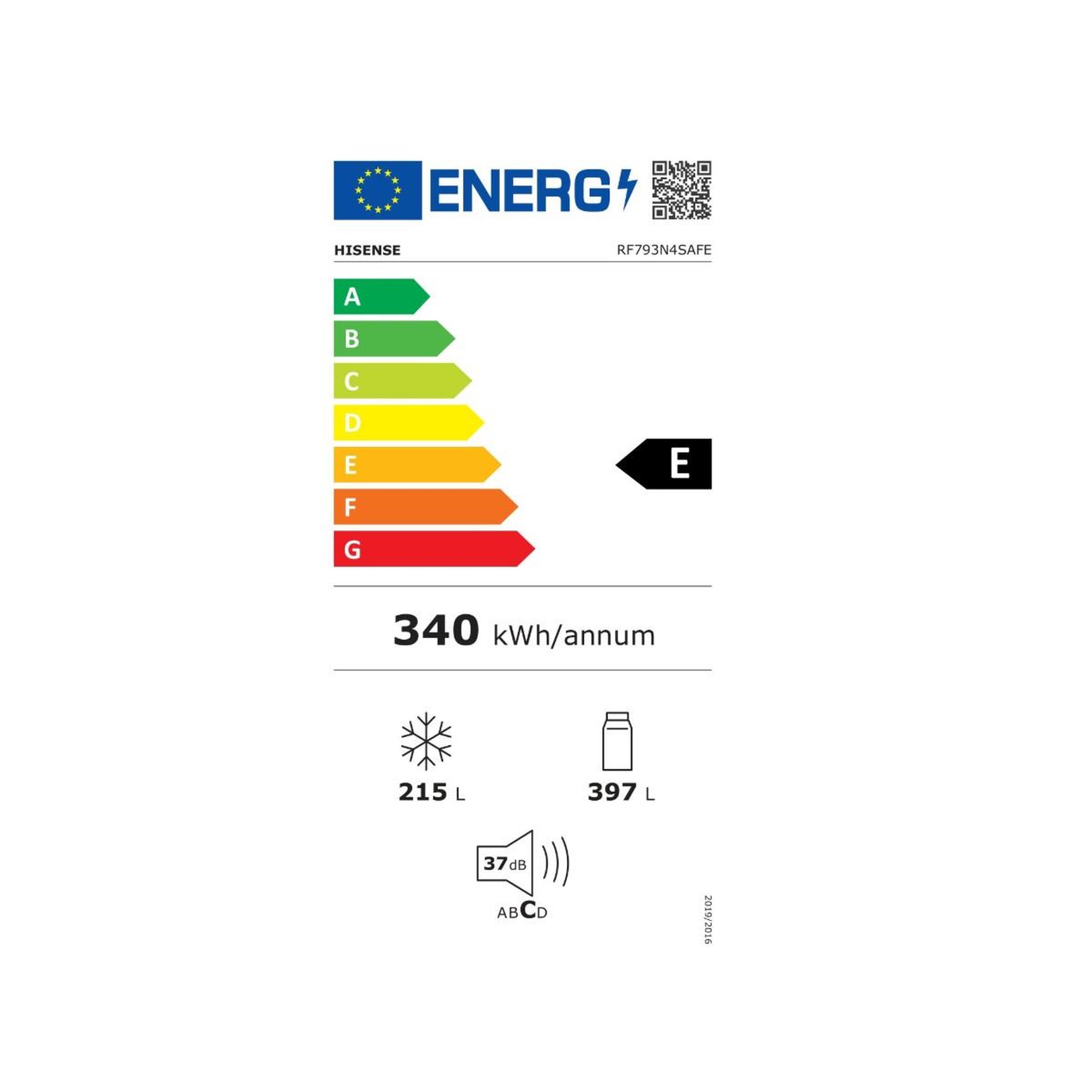 Voir la diapositive 2 : Hisense Réfrigérateur américain 91.4cm 612l ventilé - rf793n4safe