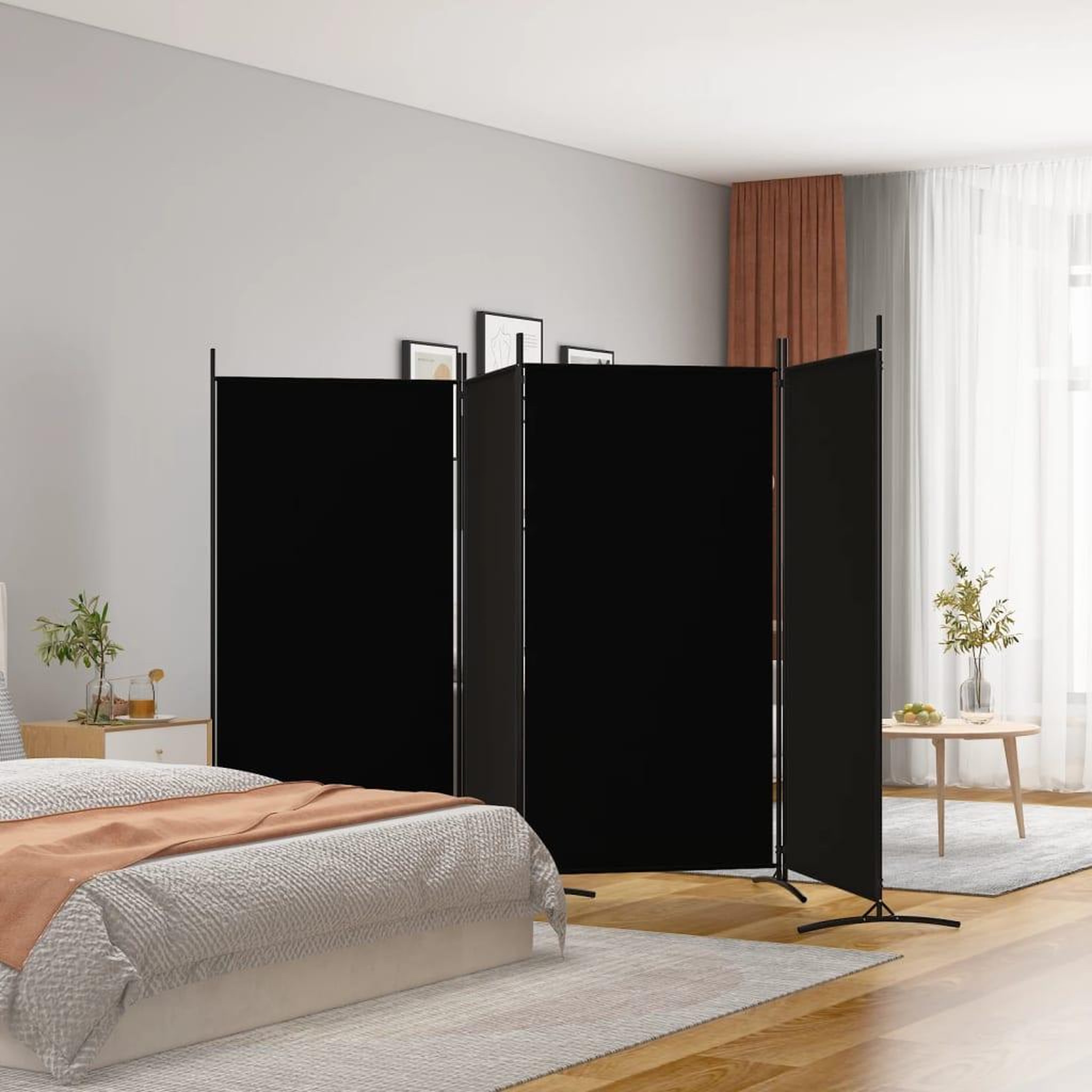 VIDAXL Cloison de separation 4 panneaux Noir 346x180 cm Tissu
