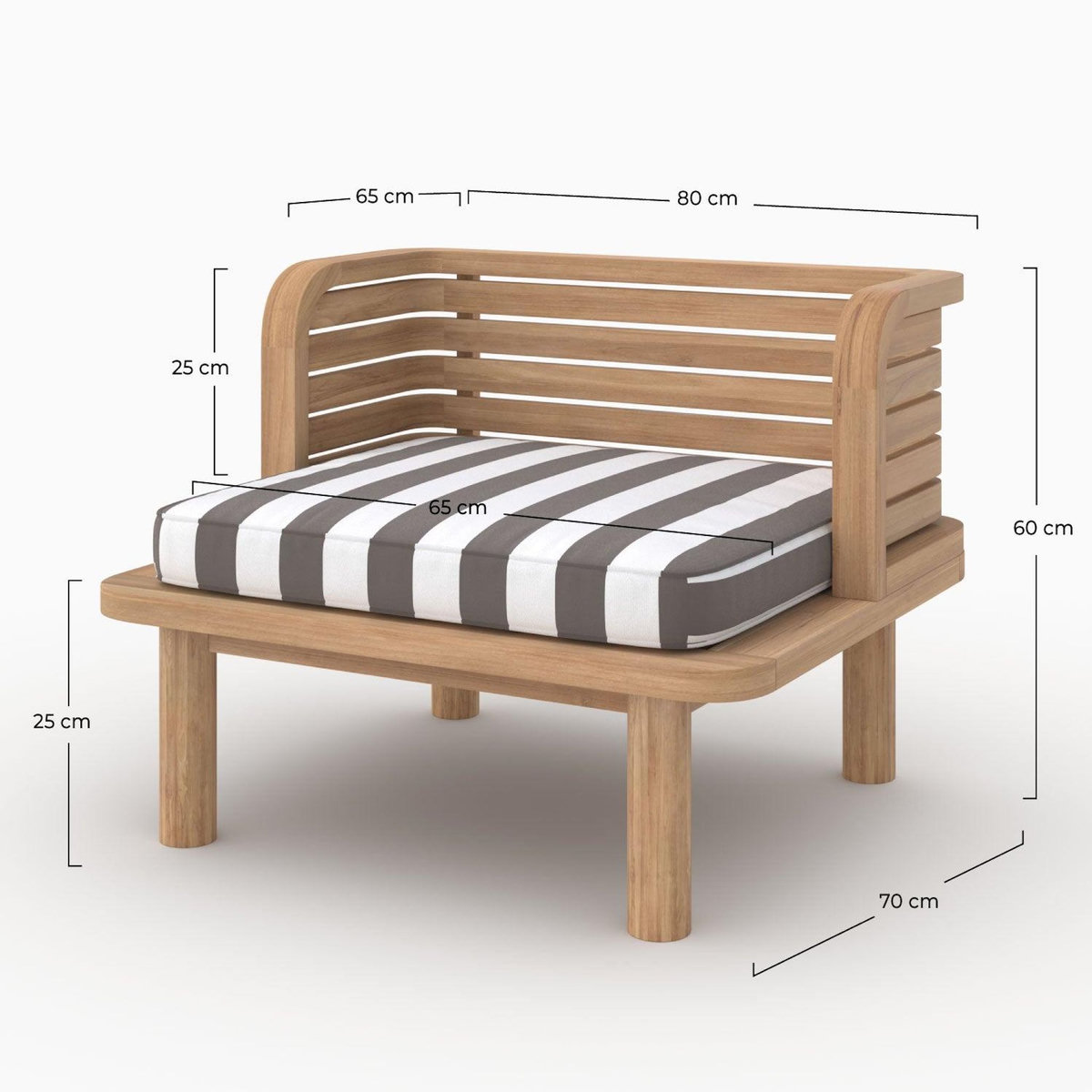 Rendez vous déco Fauteuil de jardin en teck massif et coussin rayé gris-Kilda
