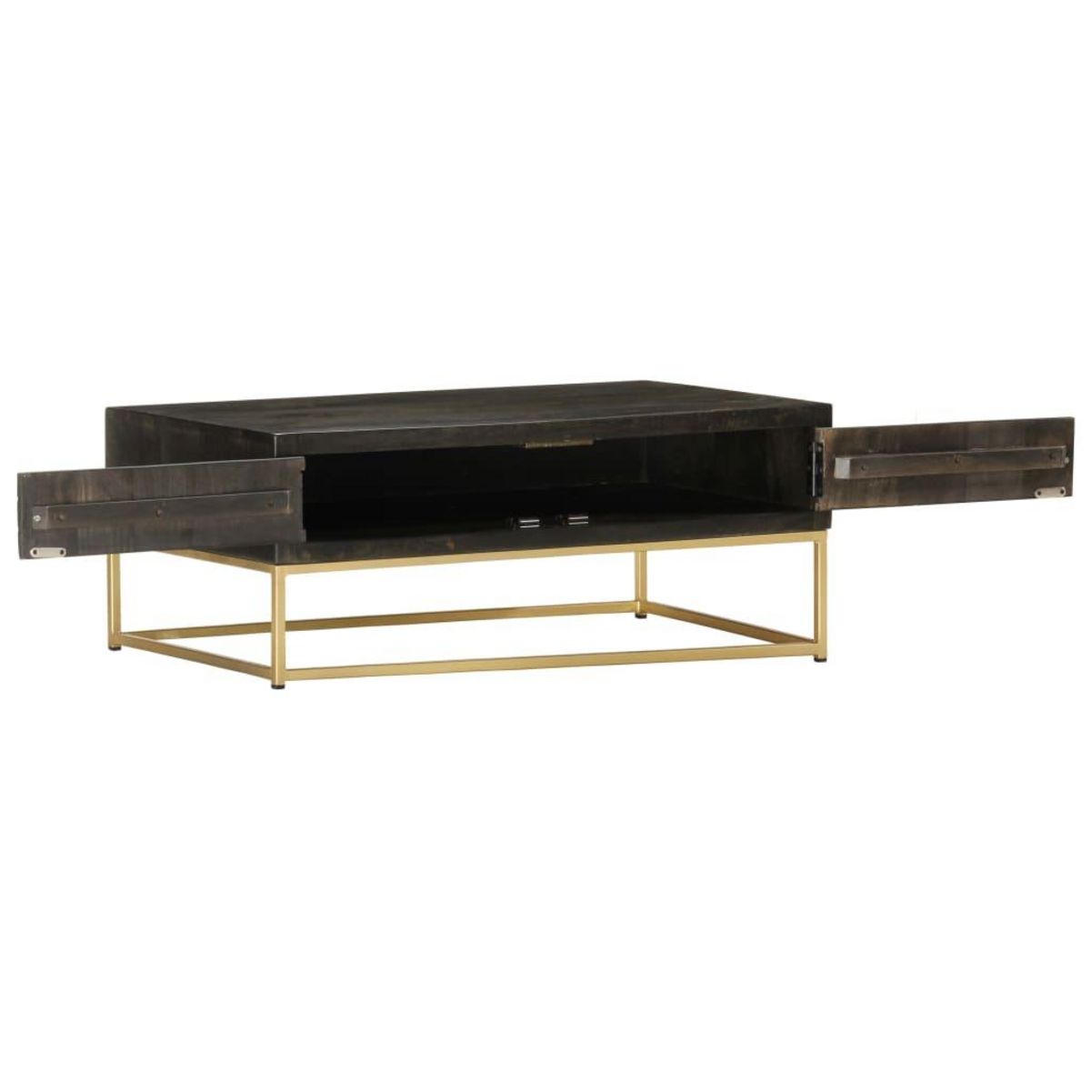 VIDAXL Table basse Noir et dore 90x50x35 cm Bois solide de manguier
