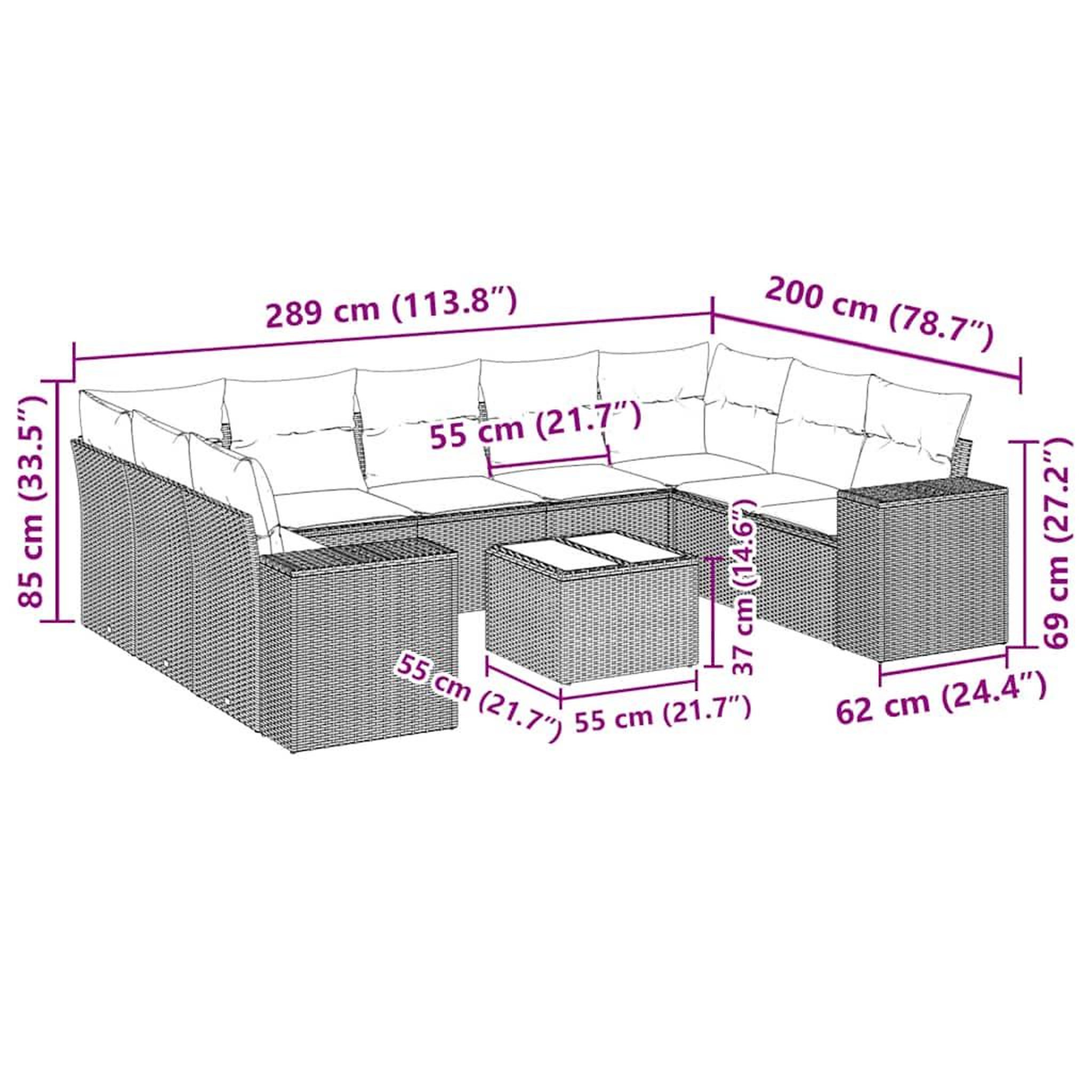 Voir la diapositive 3 : VIDAXL Salon de jardin 10 pcs avec coussins noir resine tressee