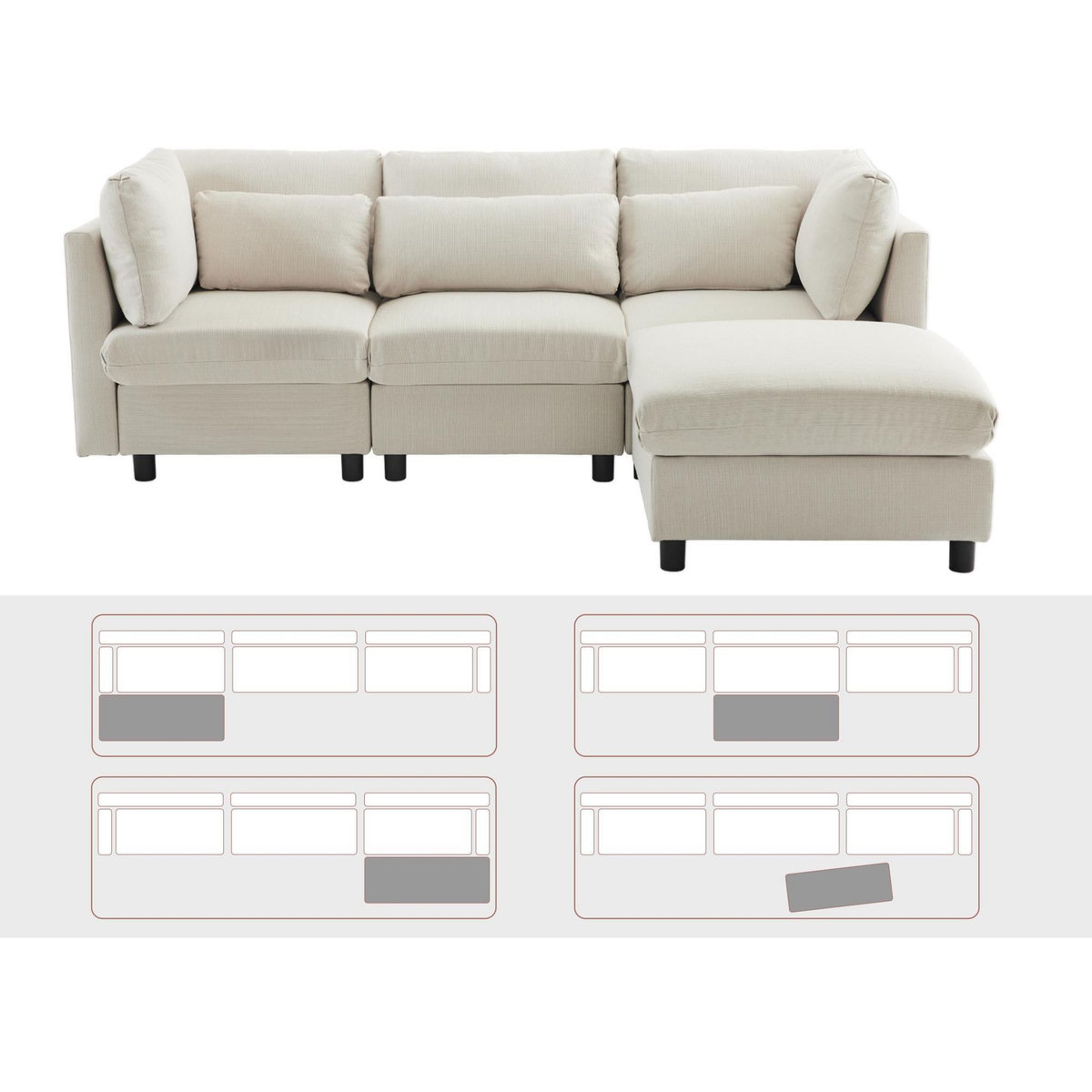 MERAX Canapé Angle Fixe Méridienne Réversible Lin