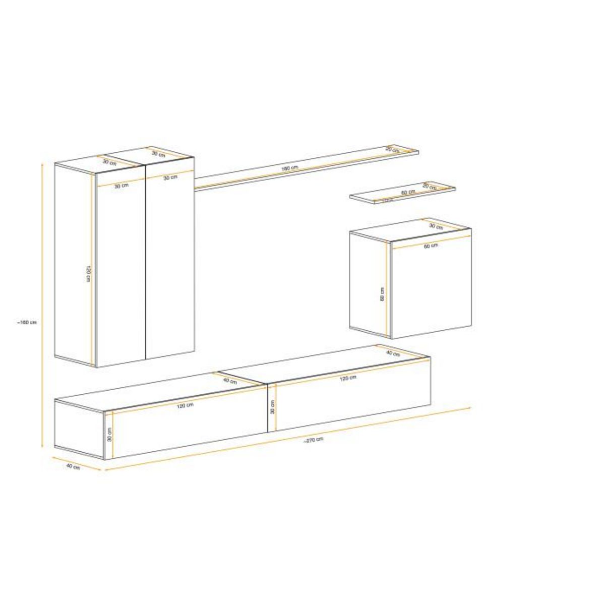 Paris Prix Meuble TV Mural Design  Switch II  270cm Naturel