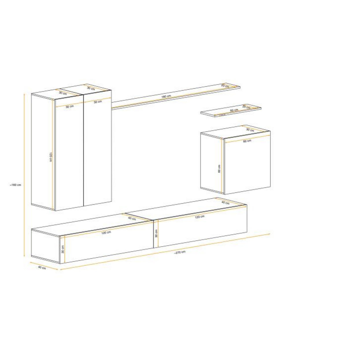 Paris Prix Meuble TV Mural Design  Switch II  270cm Naturel