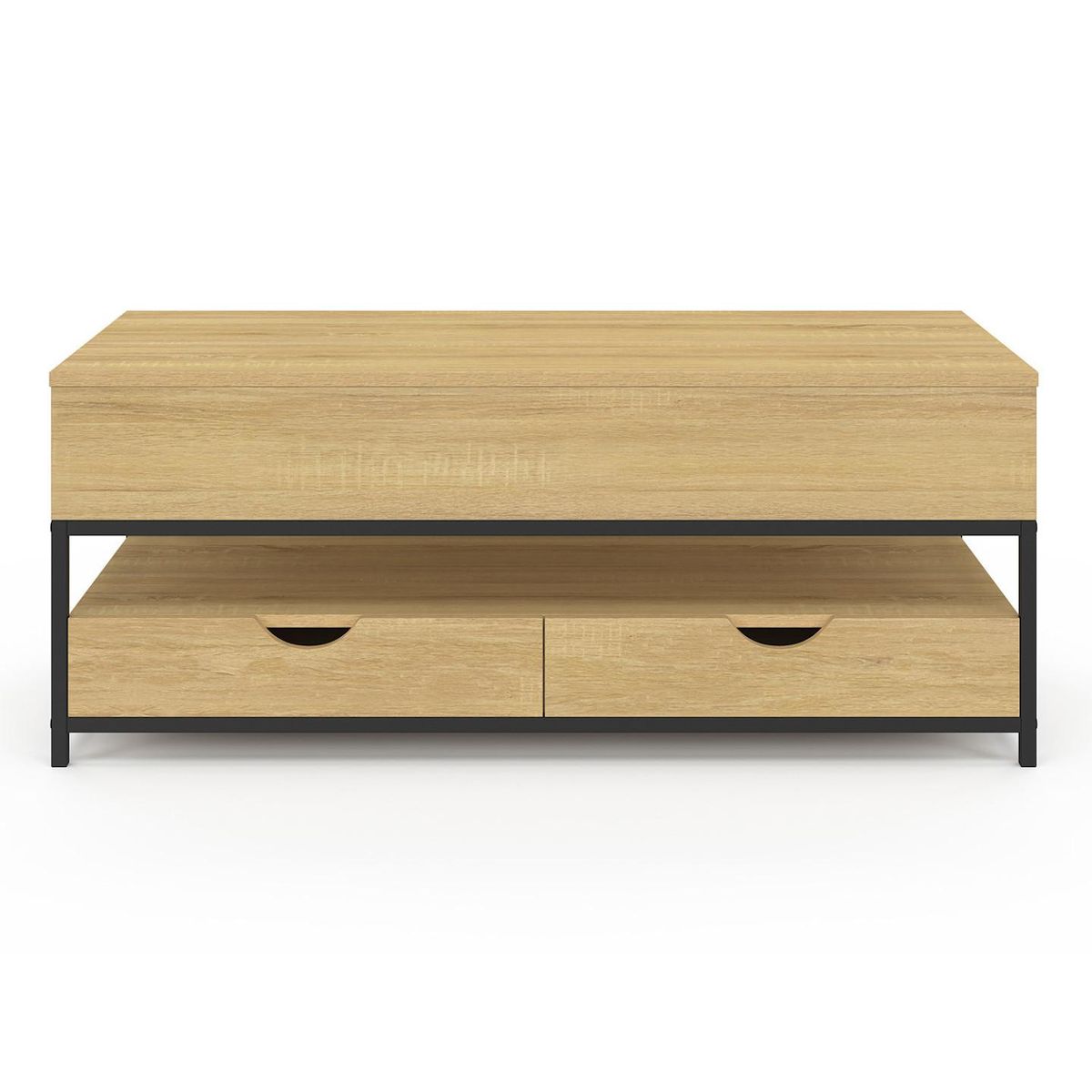 ID MARKET Table basse plateau relevable rectangulaire DETROIT avec 2 tiroirs design industriel