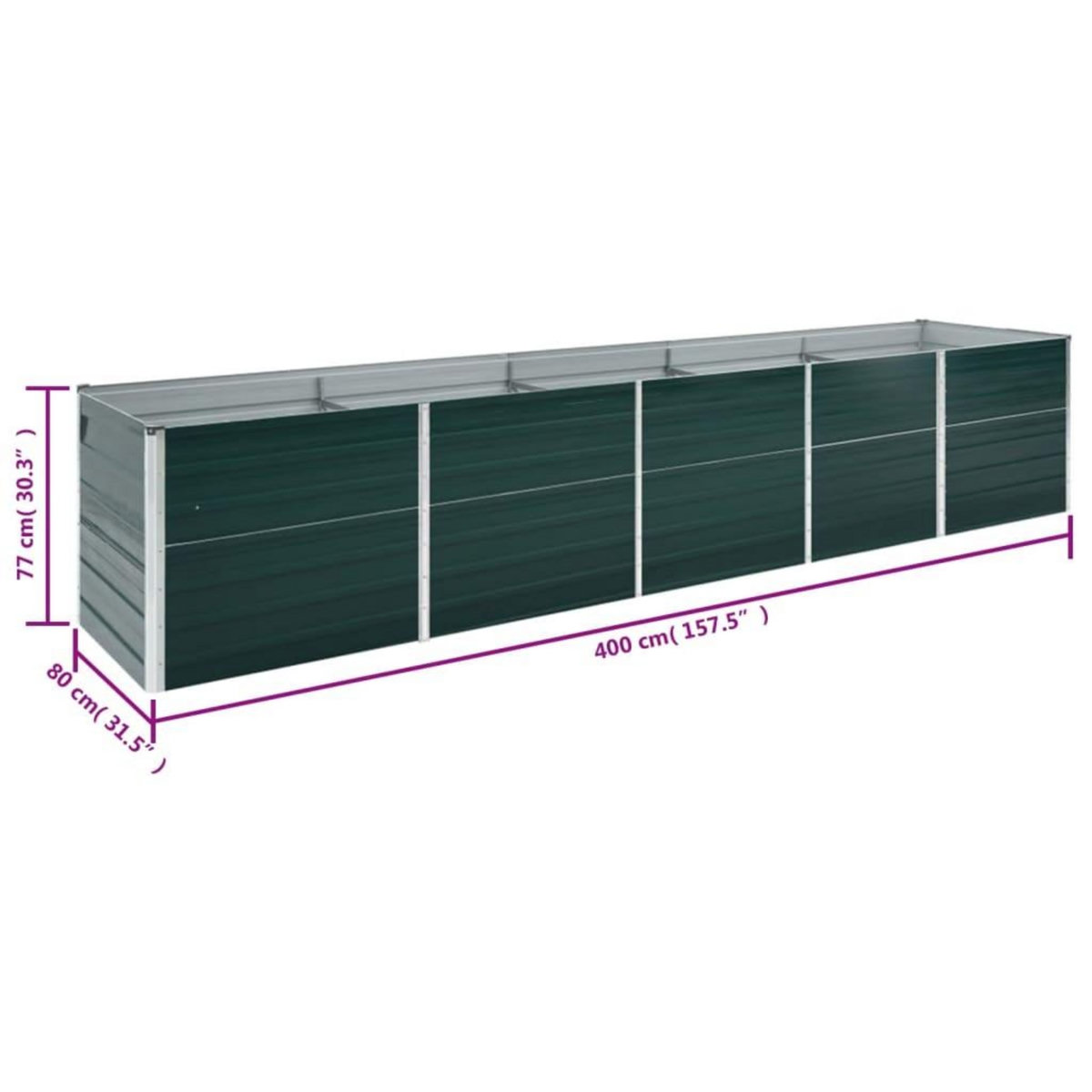 VIDAXL Lit sureleve de jardin Acier galvanise 400x80x77 cm Vert