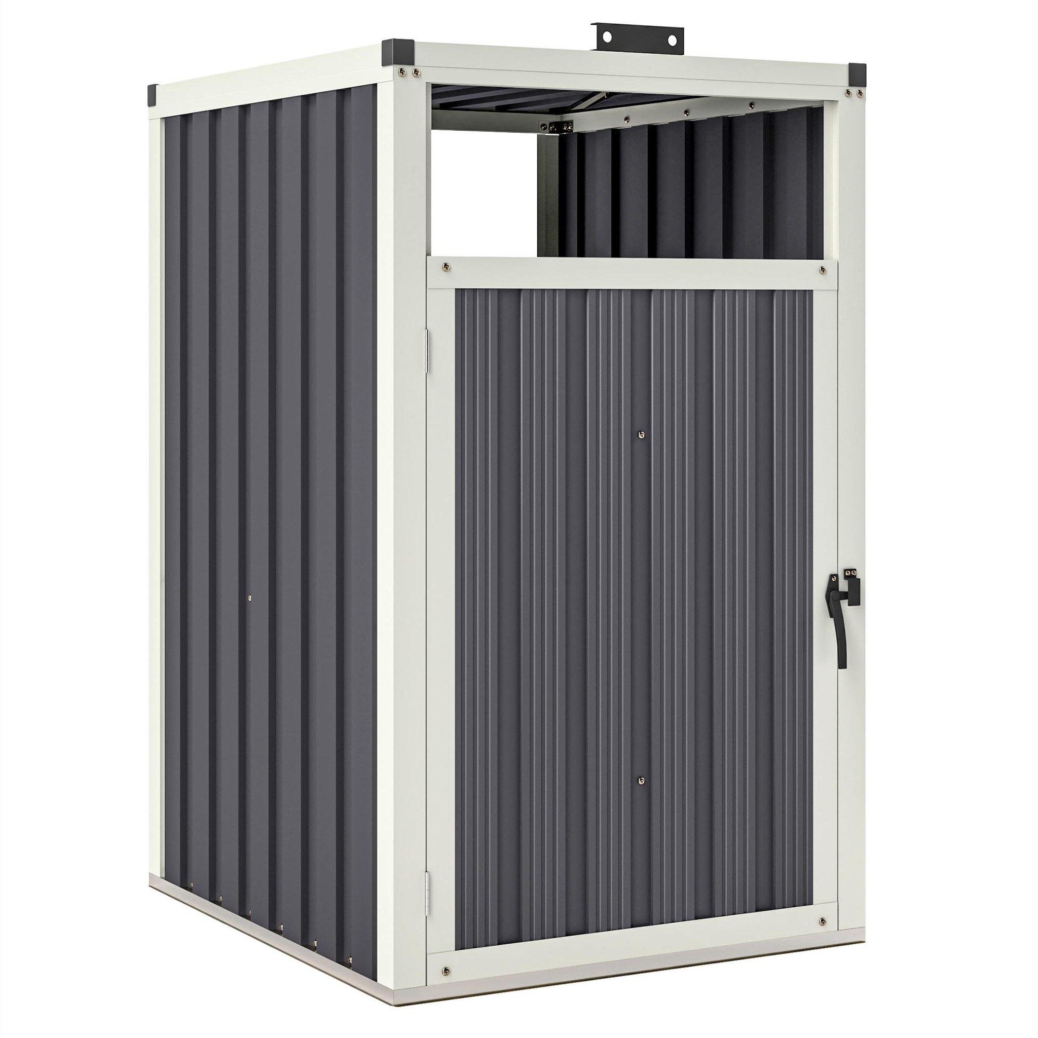 OUTSUNNY Abri poubelle - cache poubelle - 240L - porte, couvercle - tôle acier ondulé blanc gris