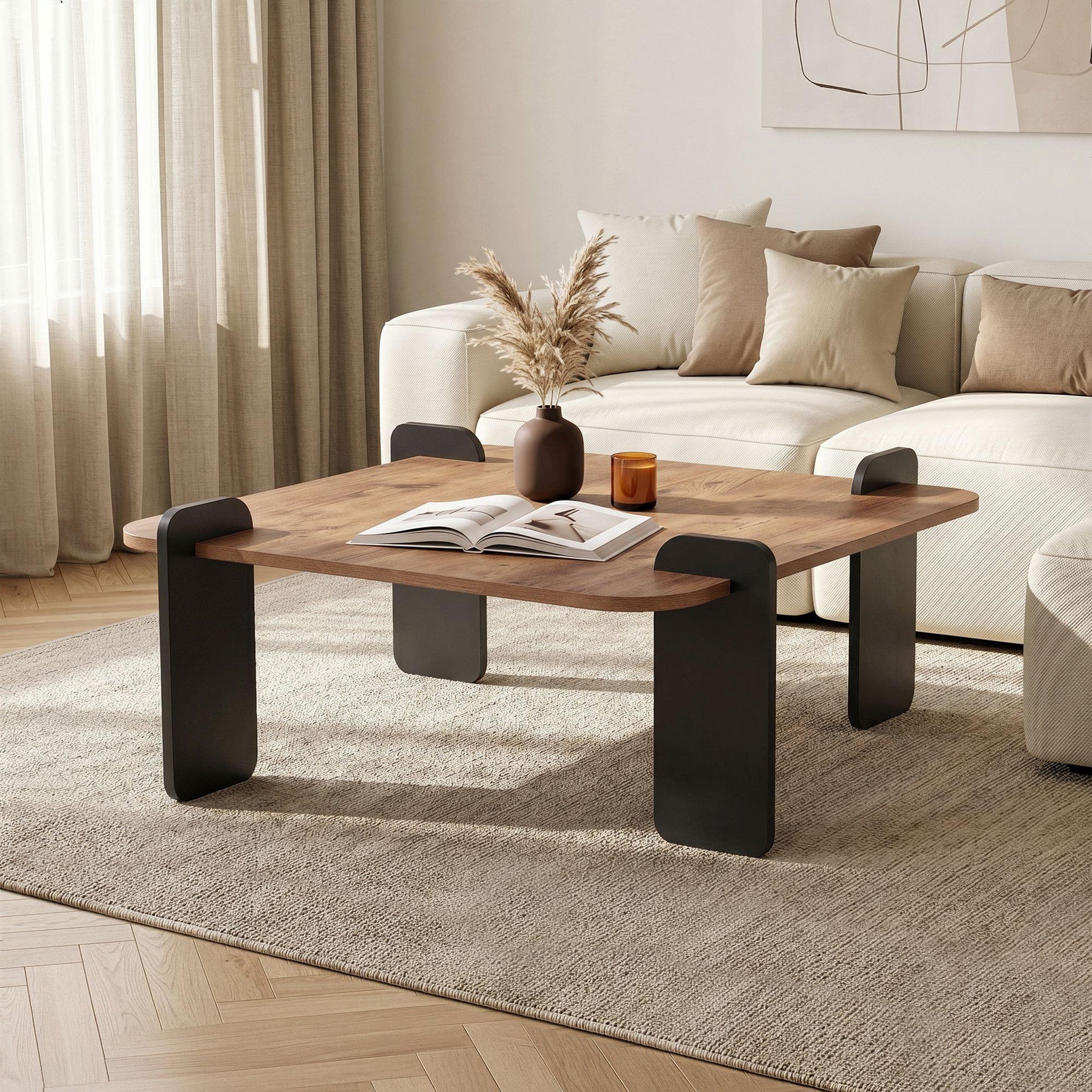 Voir la diapositive 2 : Habitat et Jardin Table basse en bois  marais  - 90 x 90 x 35 cm - marron clair