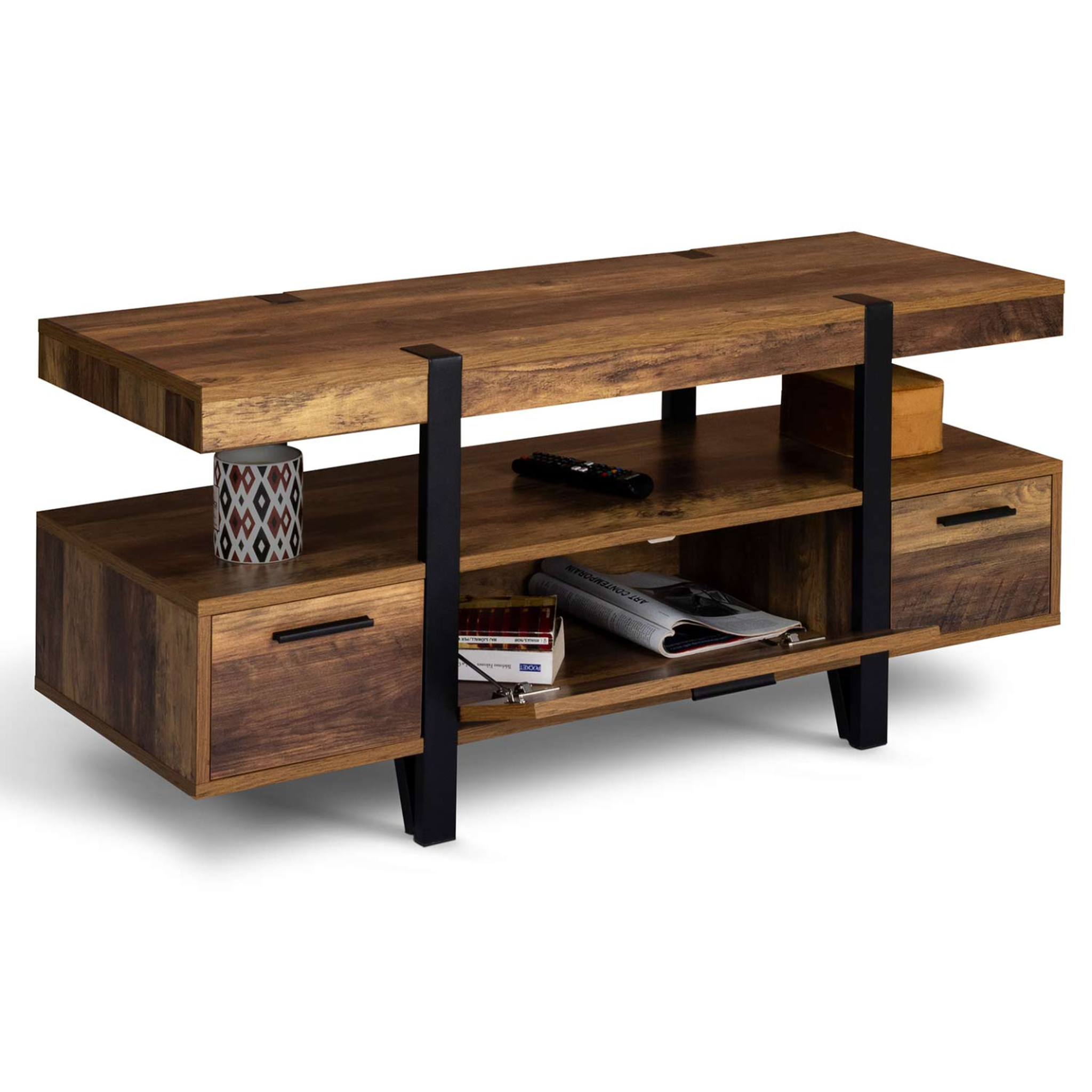 Voir la diapositive 4 : ID MARKET Meuble tv 113 cm austria avec tiroirs bois pieds épingle