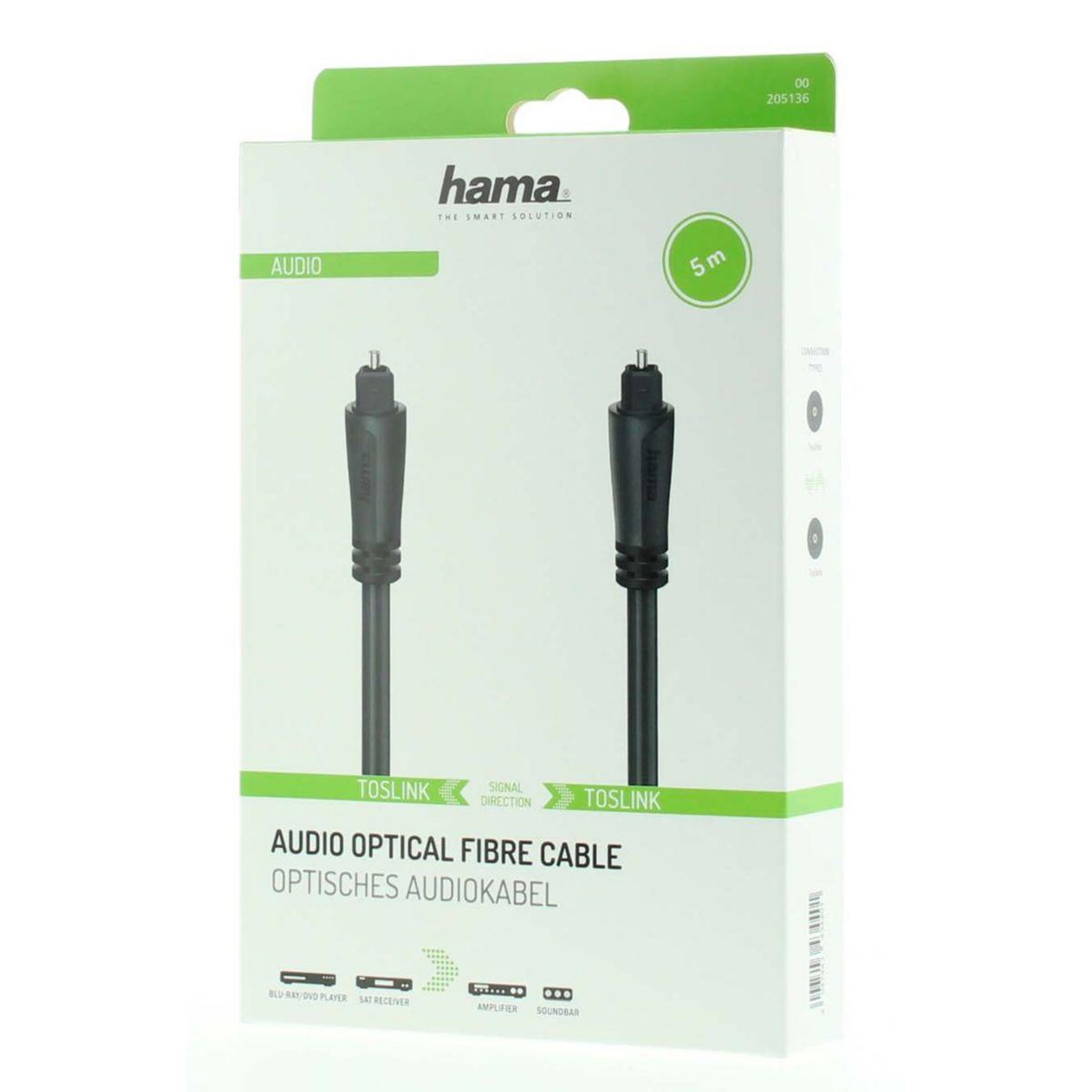 Voir la diapositive 2 : Hama Câble optique optique audio fiche odt 5m noir