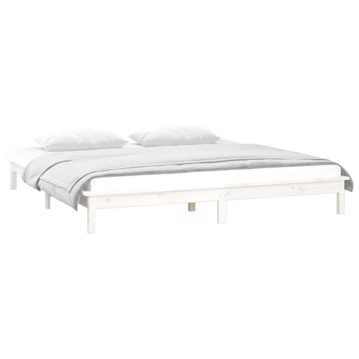 VIDAXL Cadre de lit a LED sans matelas blanc 135x190 cm bois massif