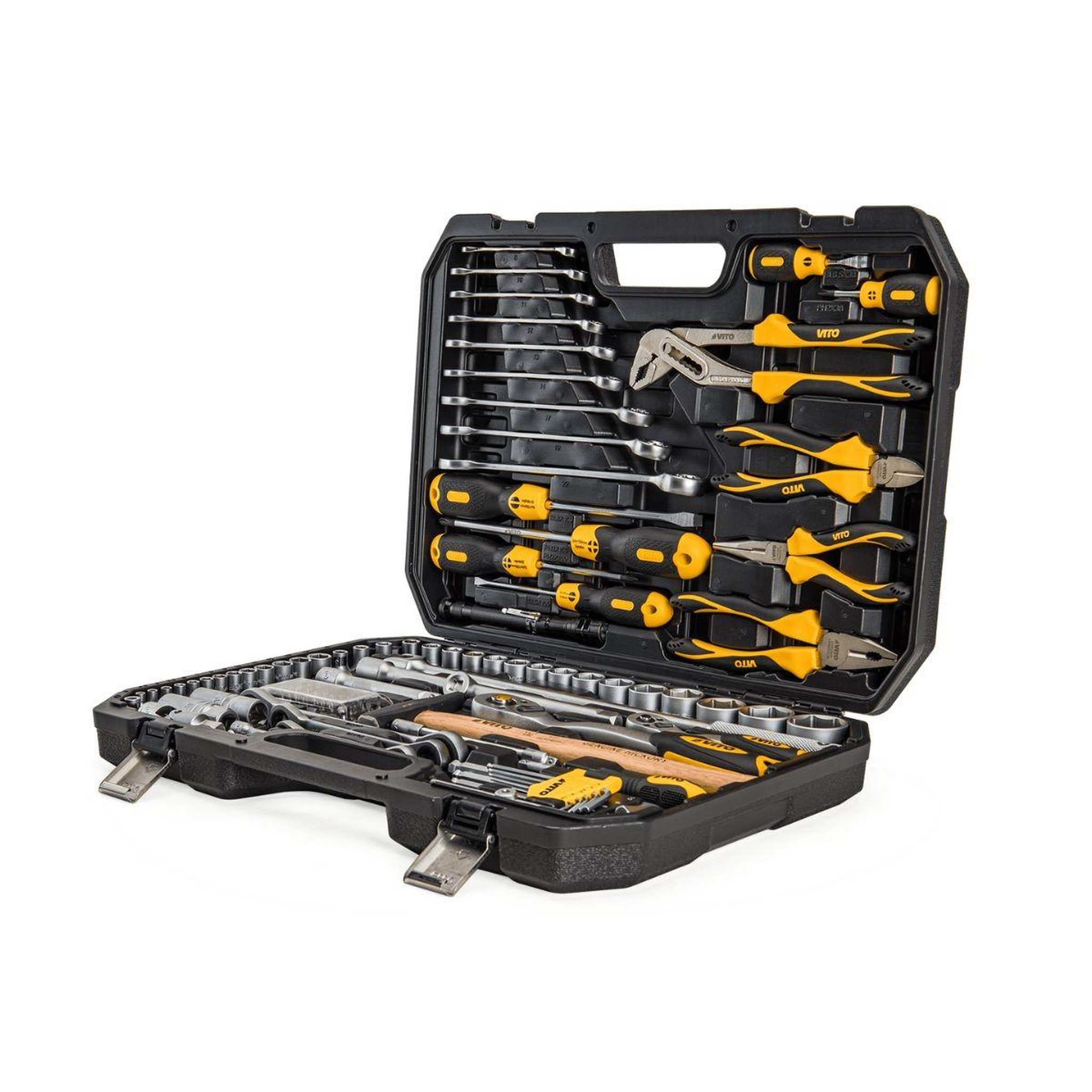 VITO Malette à outils 112 pièces lampe torche, tournevis, douilles, clés, pinces et embouts coffret à outils bmc vito