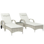 OUTSUNNY Lot de 2 bains de soleil inclinables tout confort avec table d'appoint résine tressée crème