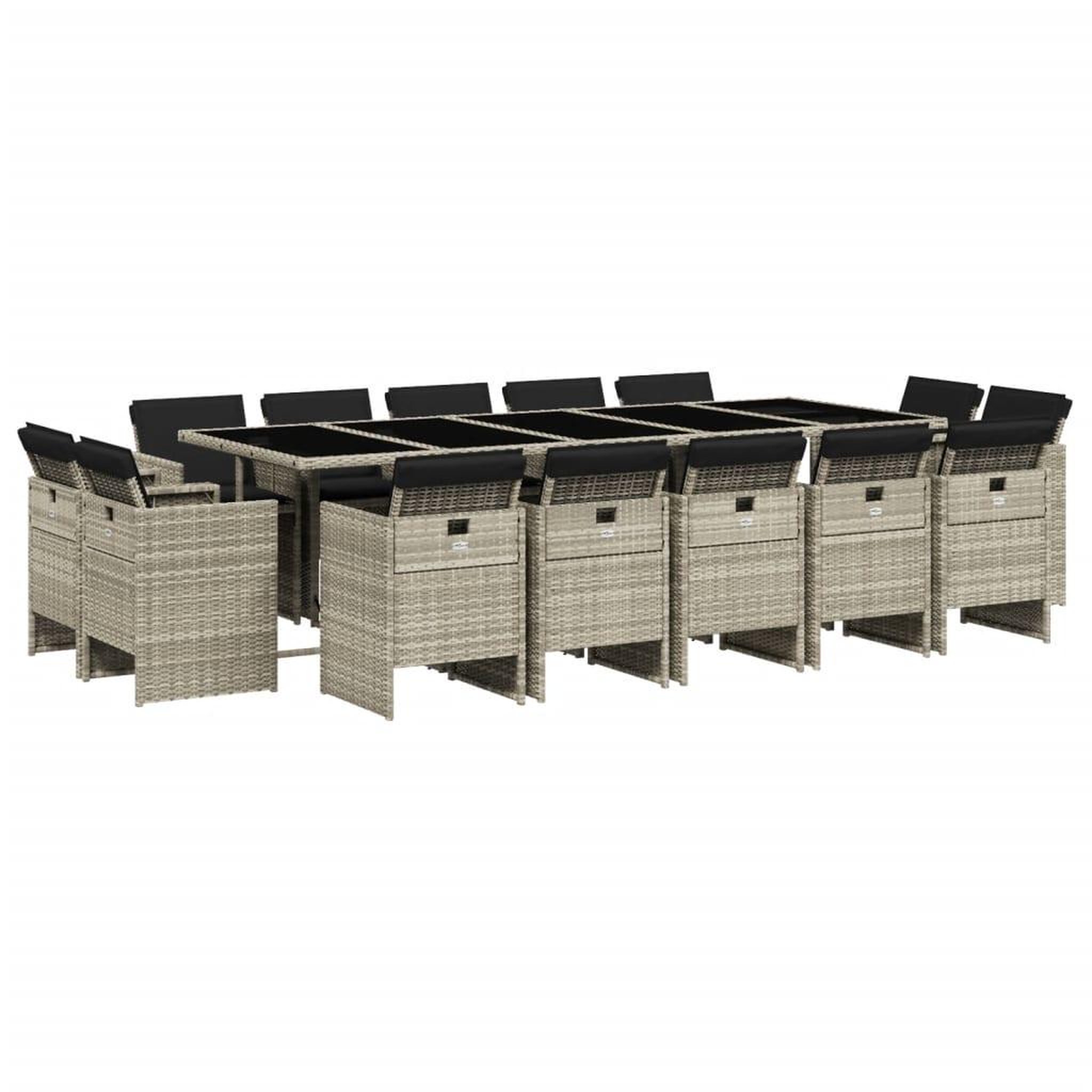 Voir la diapositive 2 : VIDAXL Ensemble a manger de jardin et coussins 15 pcs gris clair rotin