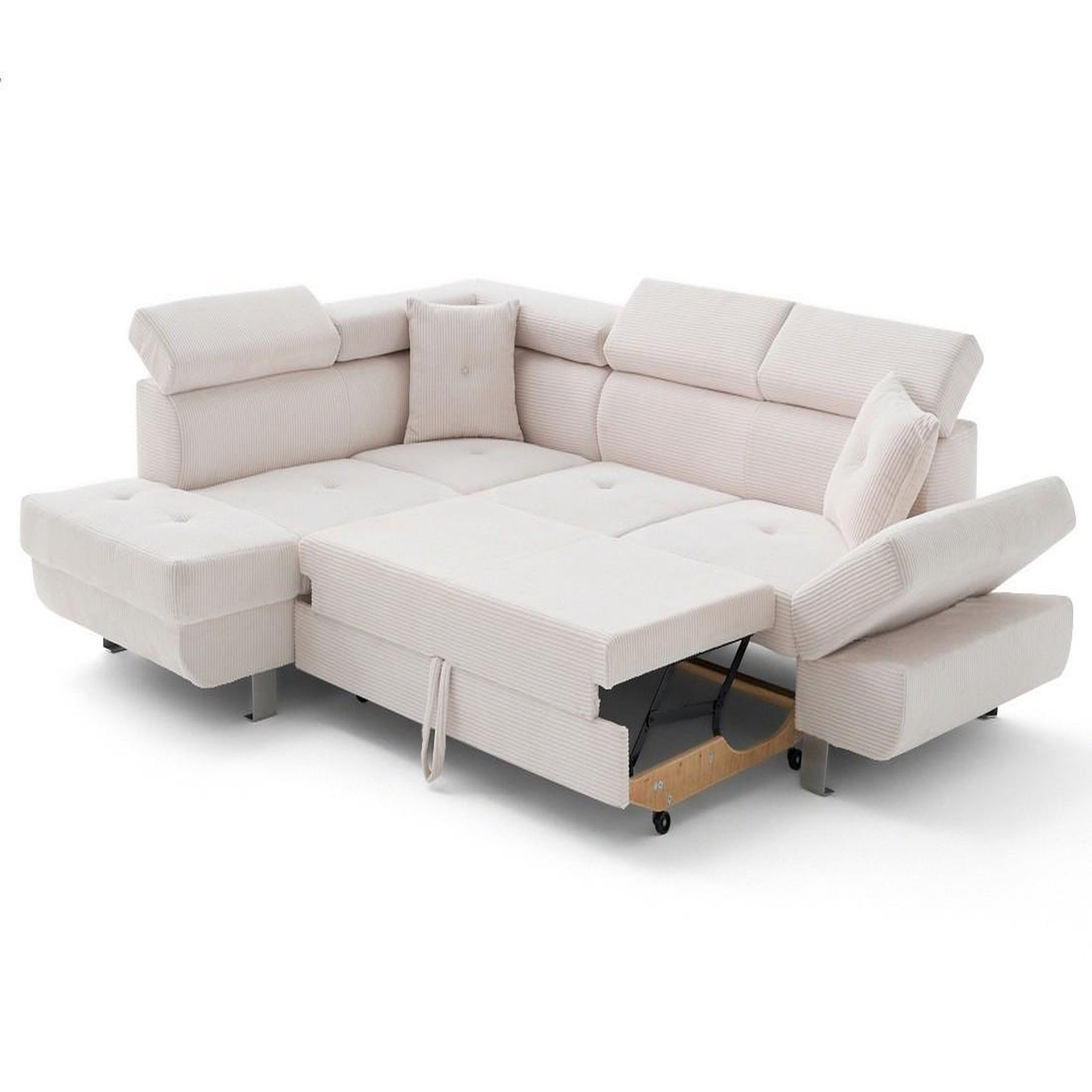 Voir la diapositive 3 : BEST MOBILIER Lisbona - canapé d'angle gauche 5 places convertible avec têtières en velours côtelé