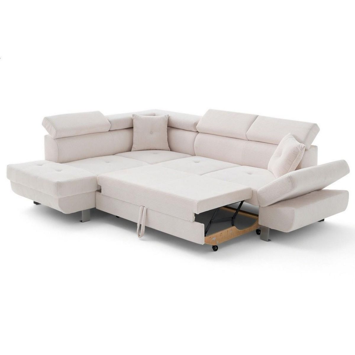 BEST MOBILIER Lisbona - canapé d'angle gauche 5 places convertible avec têtières en velours côtelé