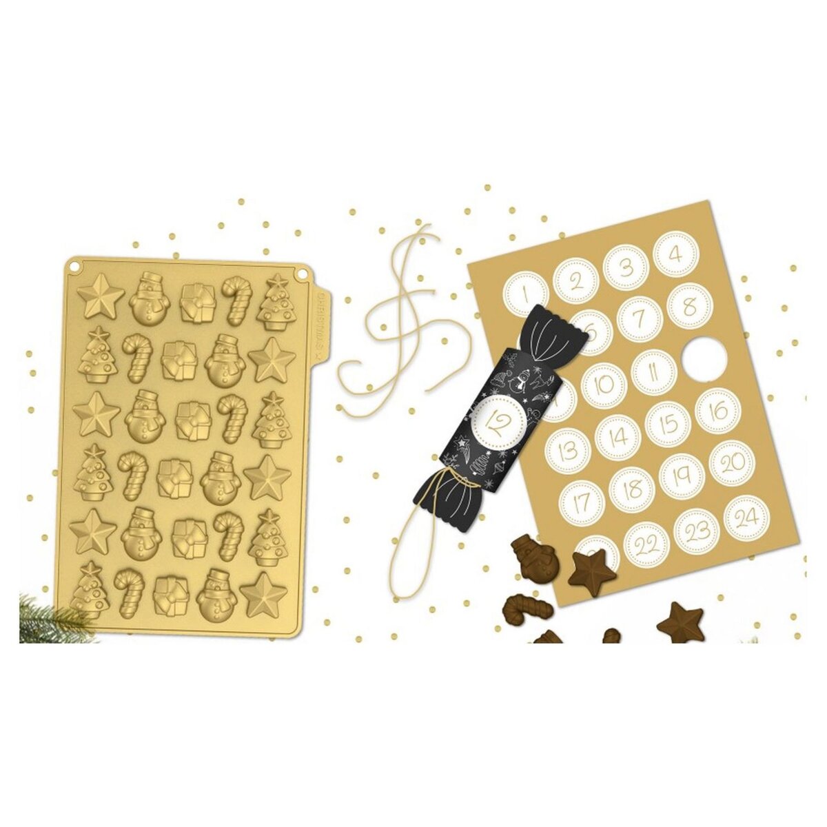Kit calendrier de l'avent crackers & moule à chocolats 