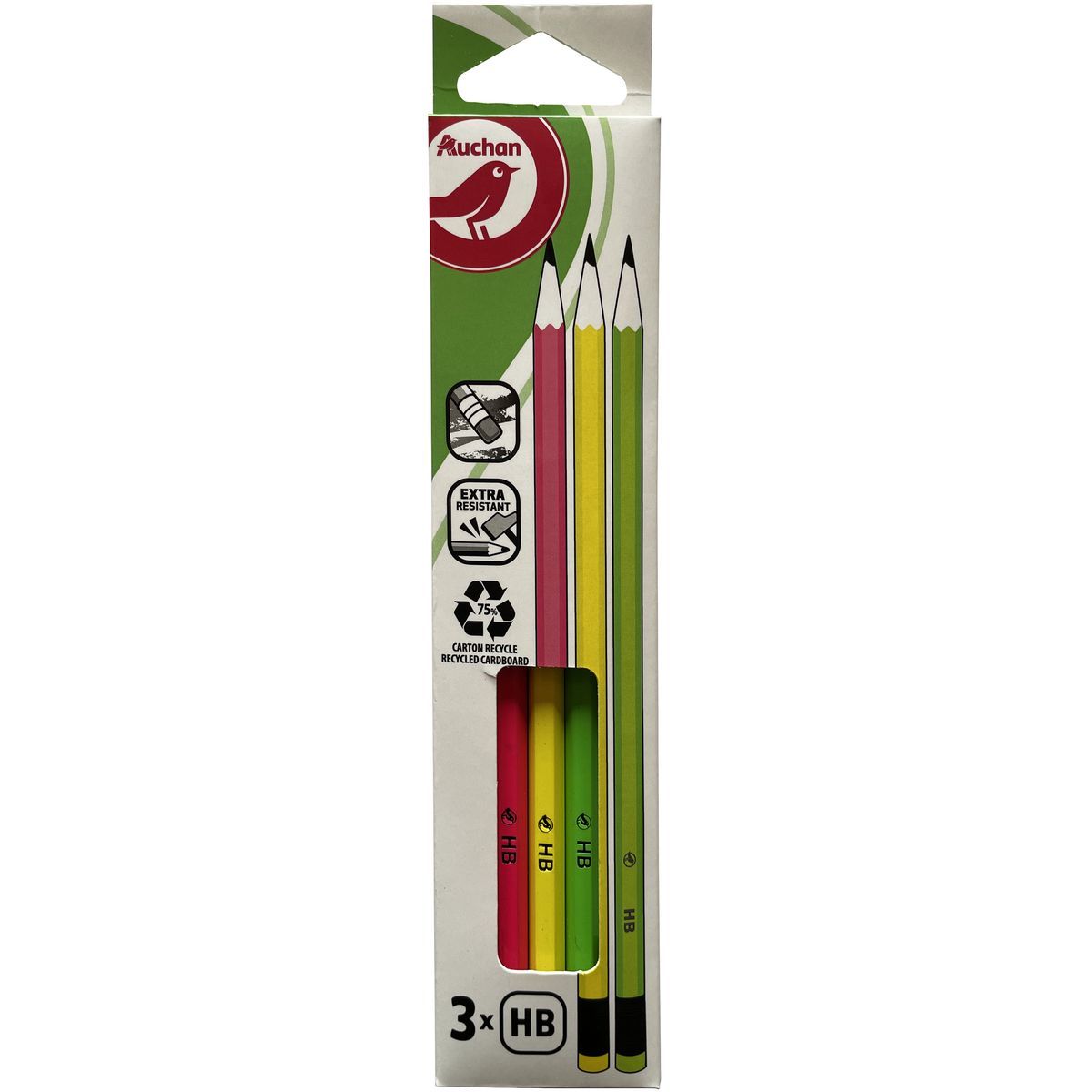 AUCHAN Lot de 3 crayons graphite HB NEON