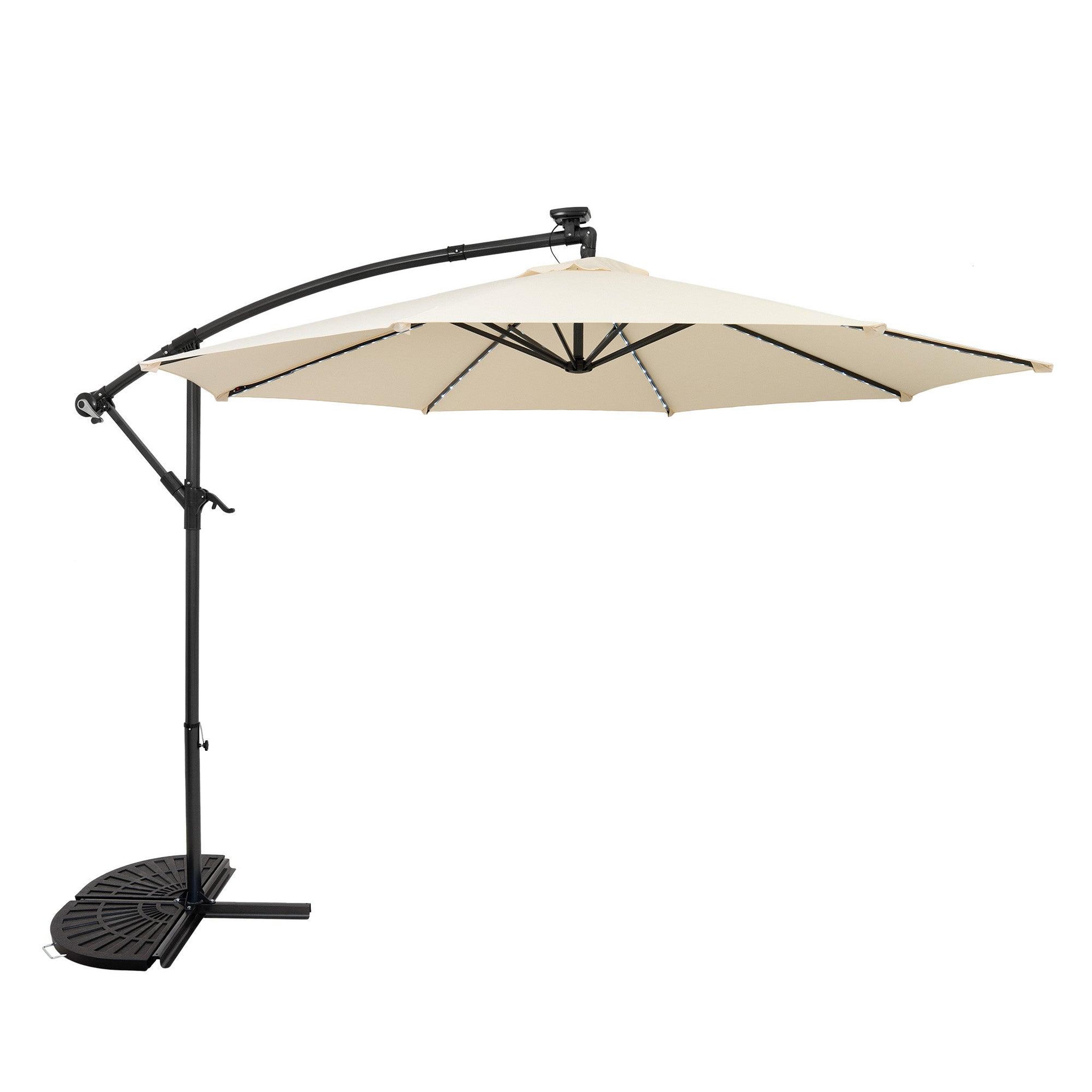 Voir la diapositive 1 : Monster Parasol Banane à Mât Déporté à LED 3 m & 2 Pieds en Éventail