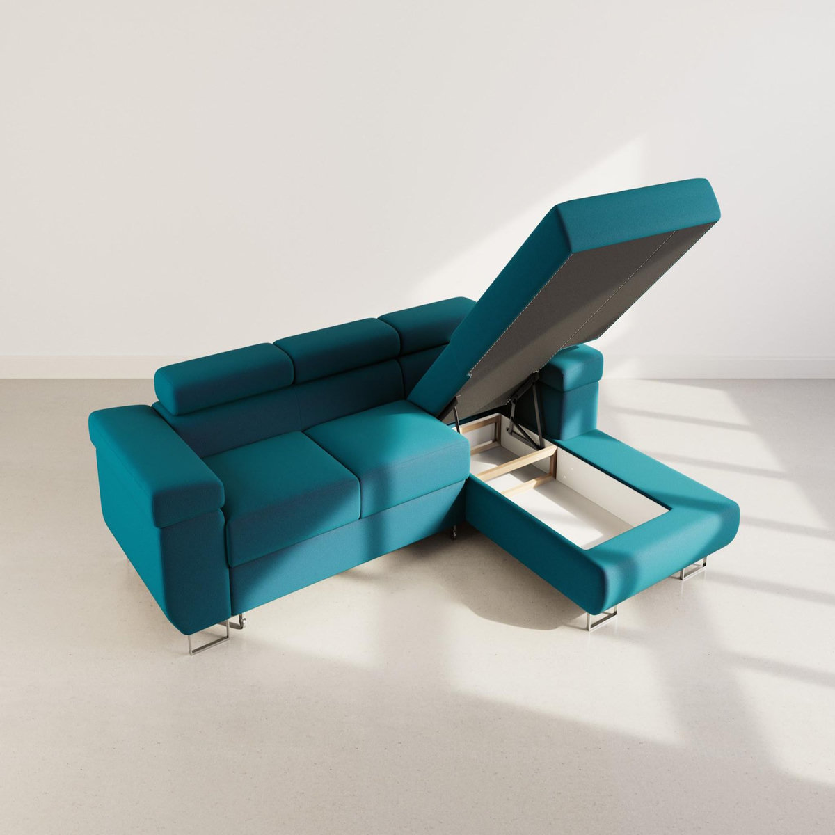 BEST MOBILIER Pablo - canapé d'angle droit - 6 places - convertible avec coffre et têtières réglables - en velours