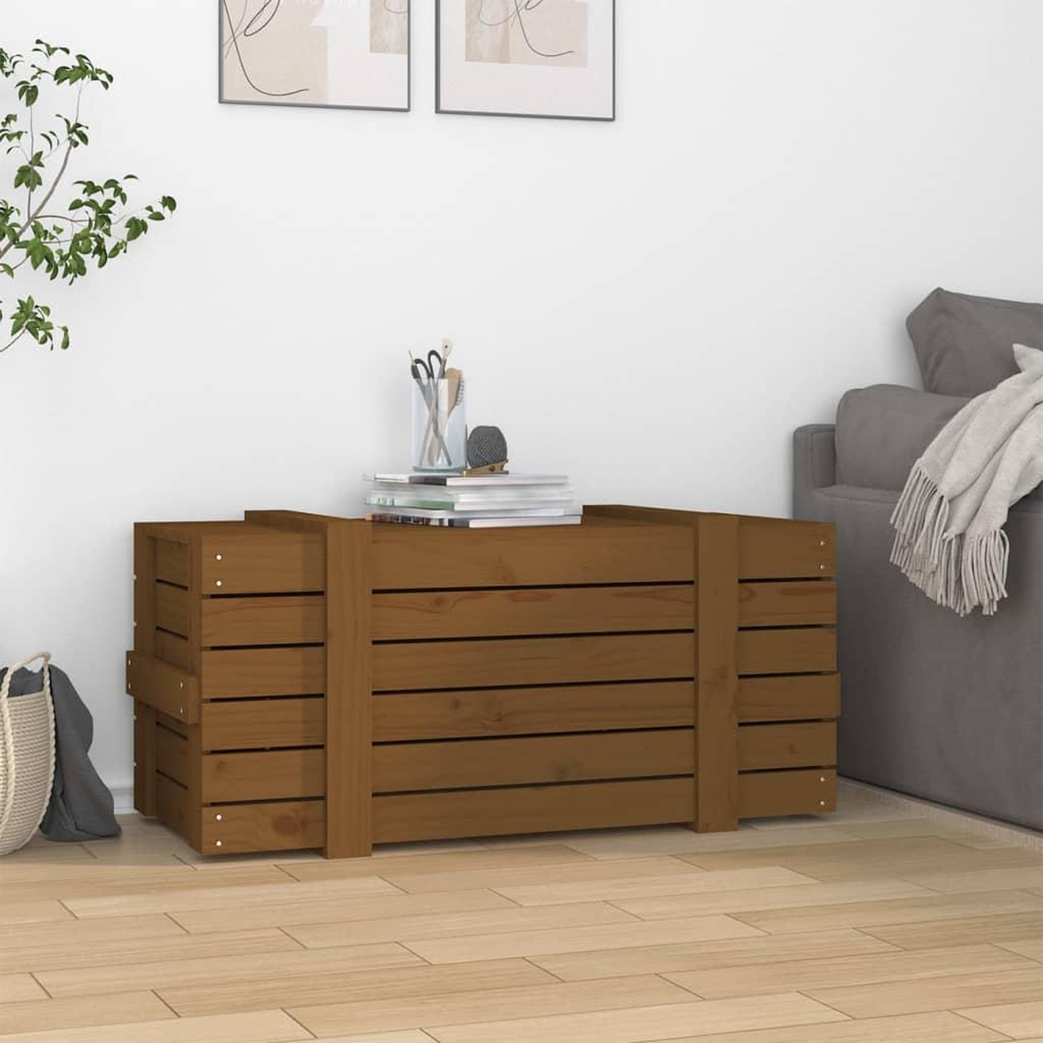 Voir la diapositive 3 : VIDAXL Boîte de rangement Marron miel 91x40,5x42 cm Bois massif pin