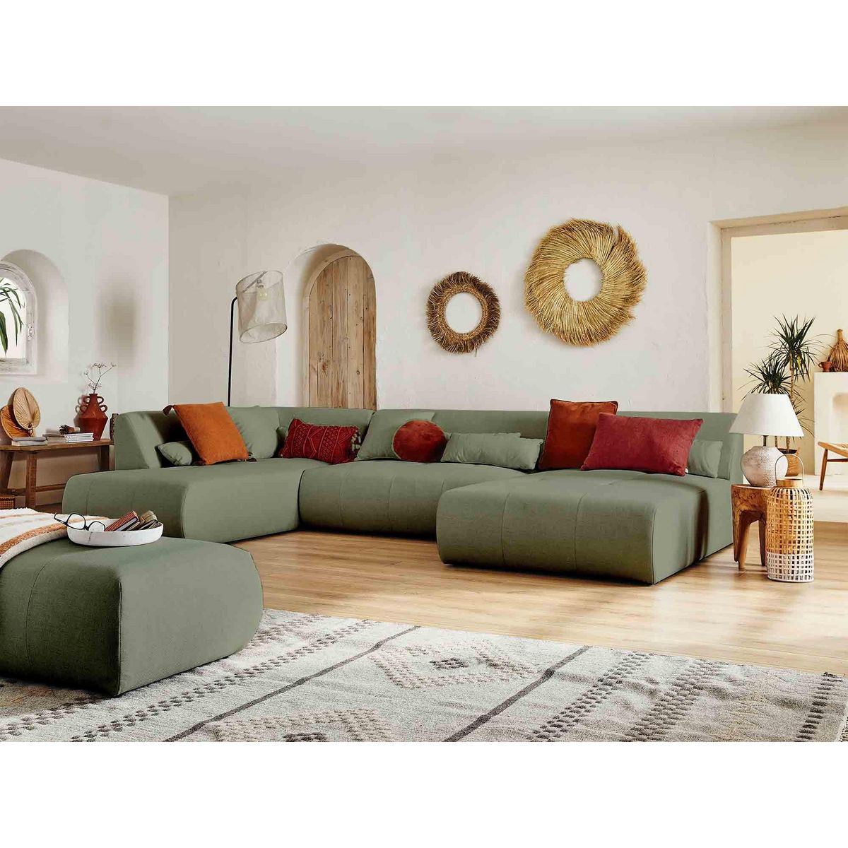 LISA DESIGN Onyx - canapé panoramique d'angle gauche 7 places - en tissu